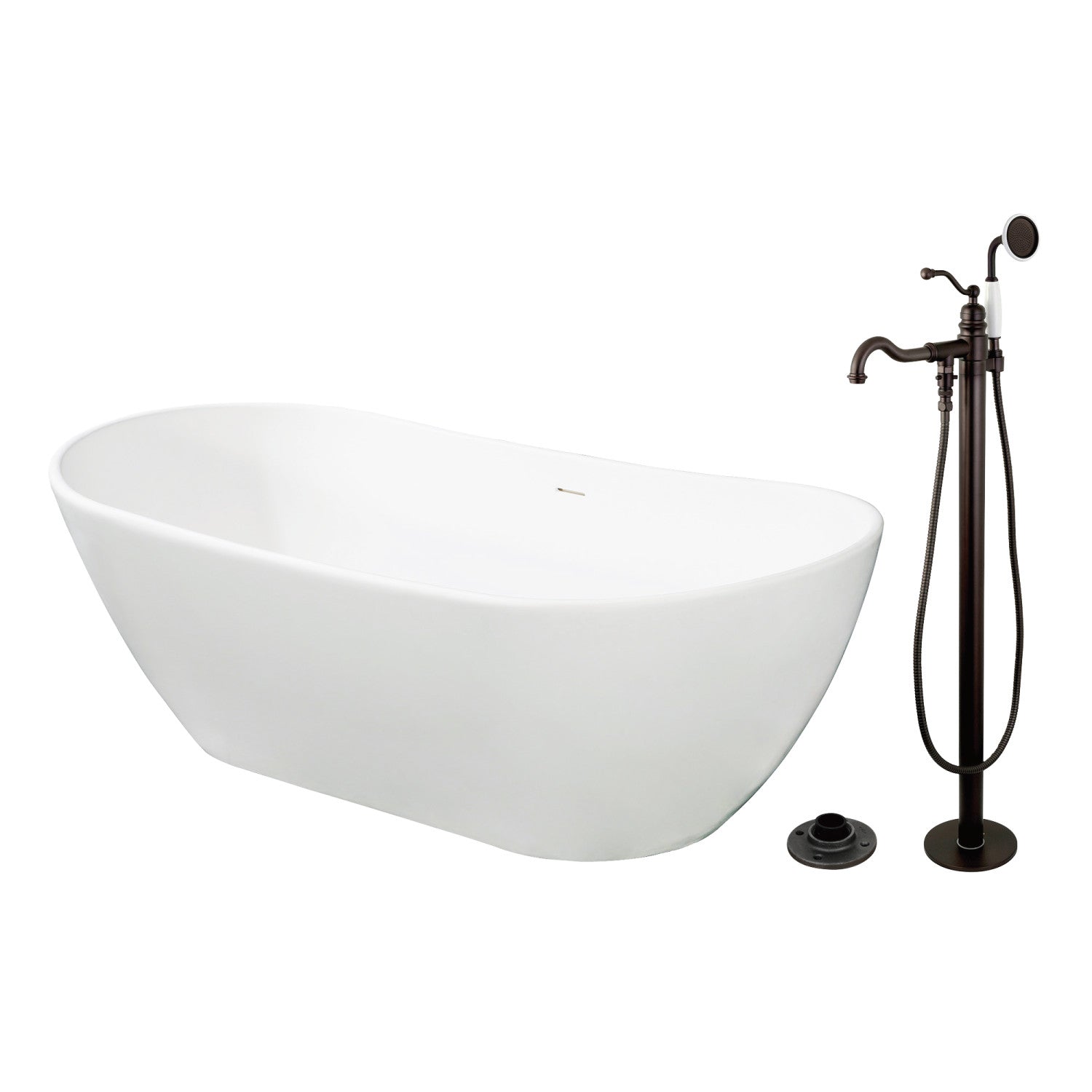 Arcticstone 72 Inch Freestanding Oval Bathtub with Faucet Combo - Oil Rubbed Bronze Solid Surface Soaking Tub for Luxury Bathroom | Spa Relaxation & Modern Home Decor