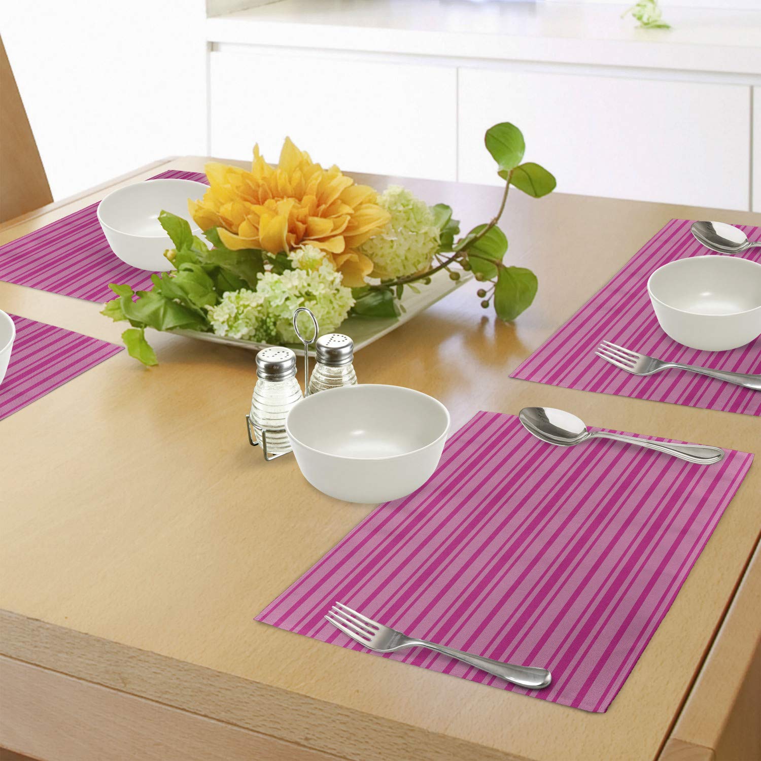 Ambesonne Hot Pink Place Mats Set of 4 - Striped Geometric Table Mats for Dining Room & Kitchen Decor - Washable Fabric Place Settings - Perfect for Dinner Parties, Holiday Meals & Everyday Use