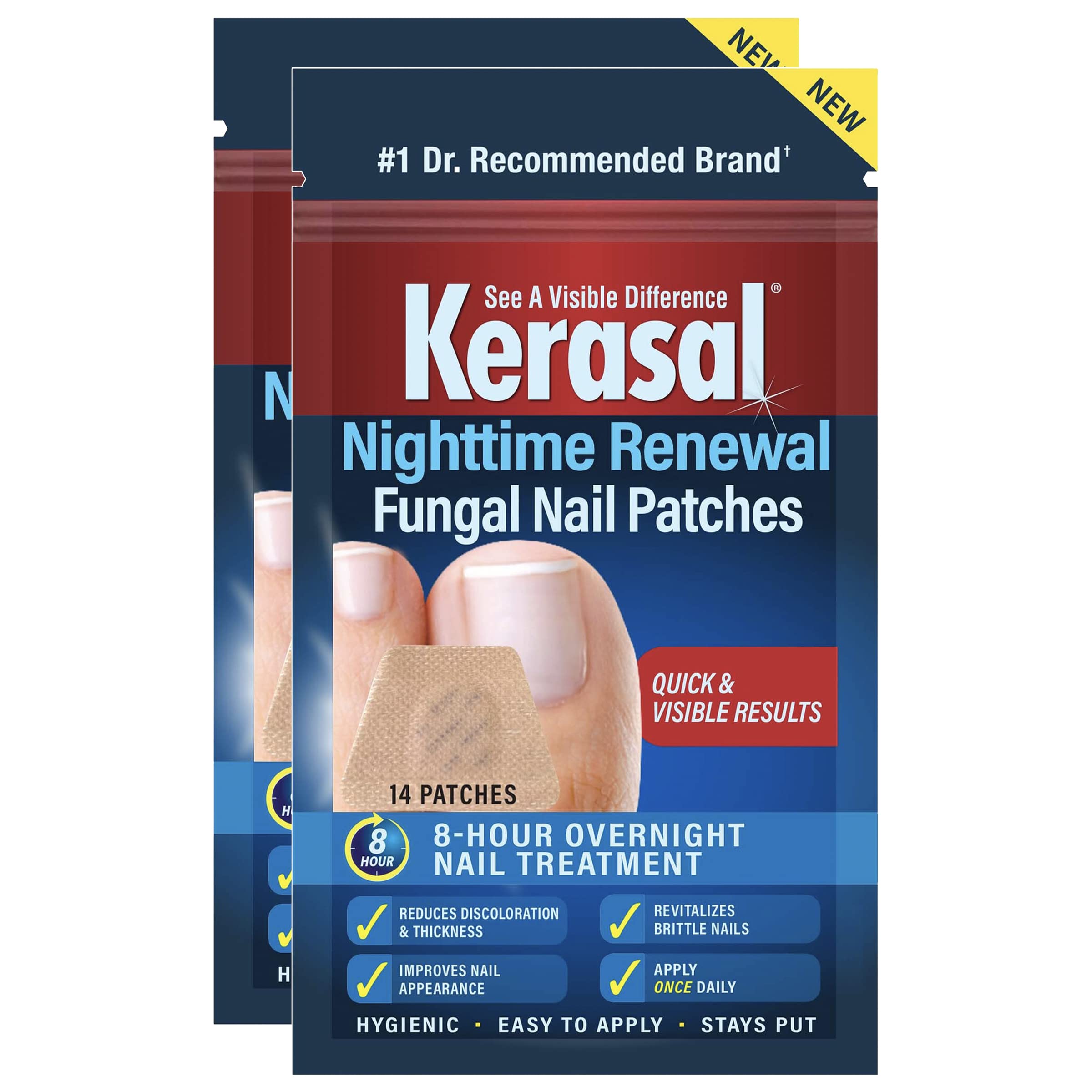 Kerasal Nighttime Renewal Fungal Nail Patches - 14 Patch Twin Pack for Overnight Nail Repair | 8-Hour Nail Treatment to Restore Healthy Appearance | Effective Solution for Nail Fungus Damage | Perfect for Athletes, Swimmers & Salon Visitors