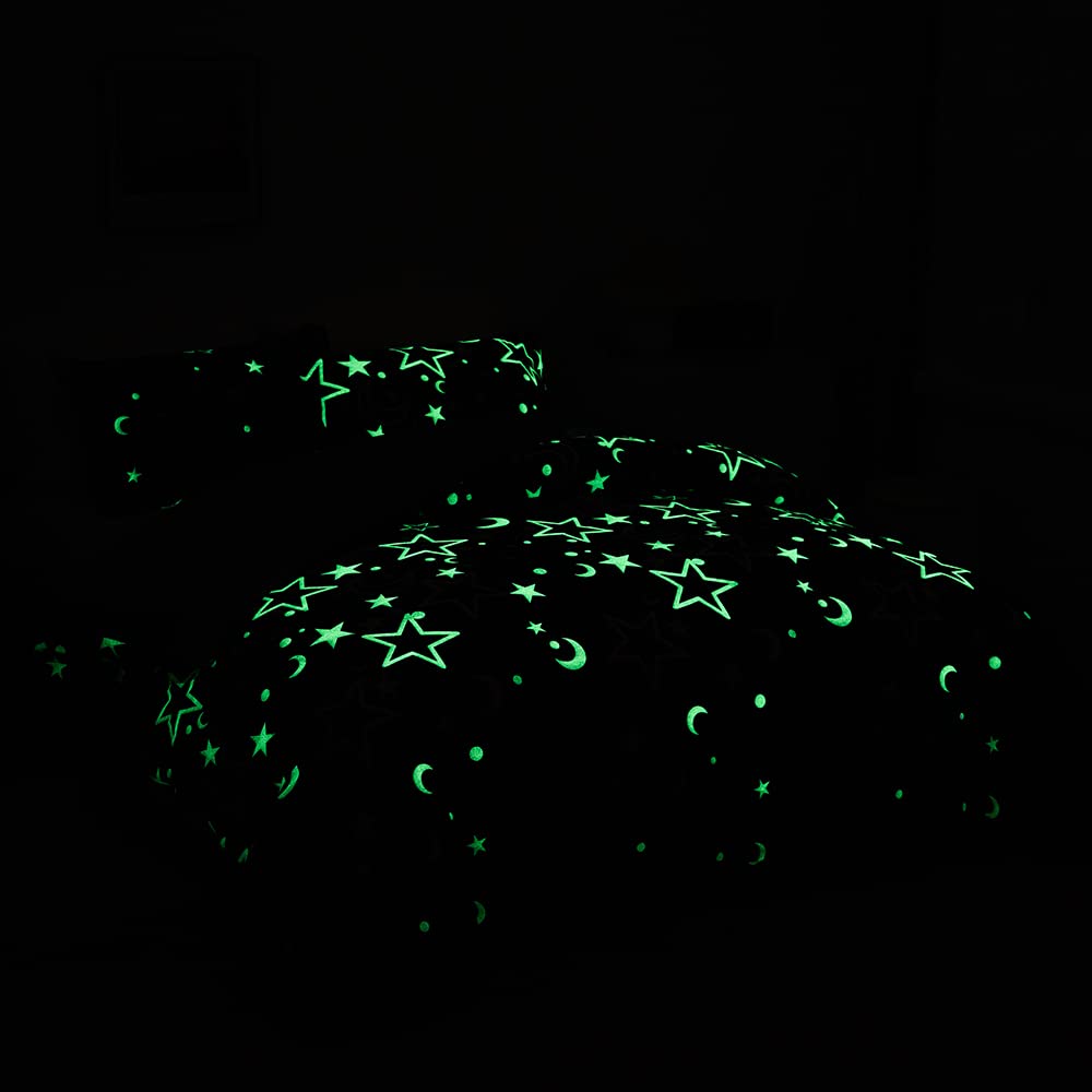 Feelyou Galaxy Glow in The Dark Duvet Cover Set - Twin Size Purple Universe Starry Night Bedding for Kids & Teens | Super Soft Space Themed Comforter Cover with Stars & Moon Design | Perfect for Girls' Bedroom Decor & Glow-in-the-Dark Sleepovers