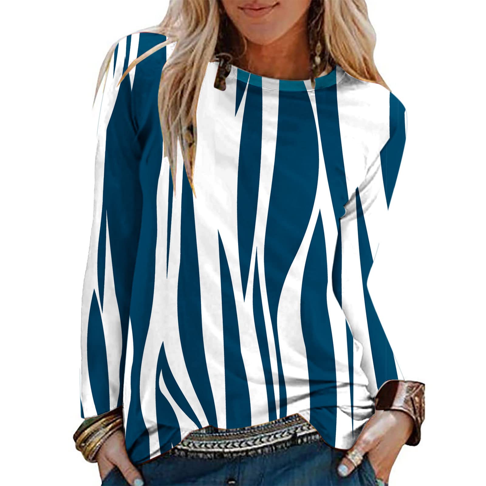 Women's Long Sleeve Graphic Blouse - Casual Loose Round Neck Tops for Fall & Autumn | Dressy Casual Shirts for Work, Date Night & Everyday Wear