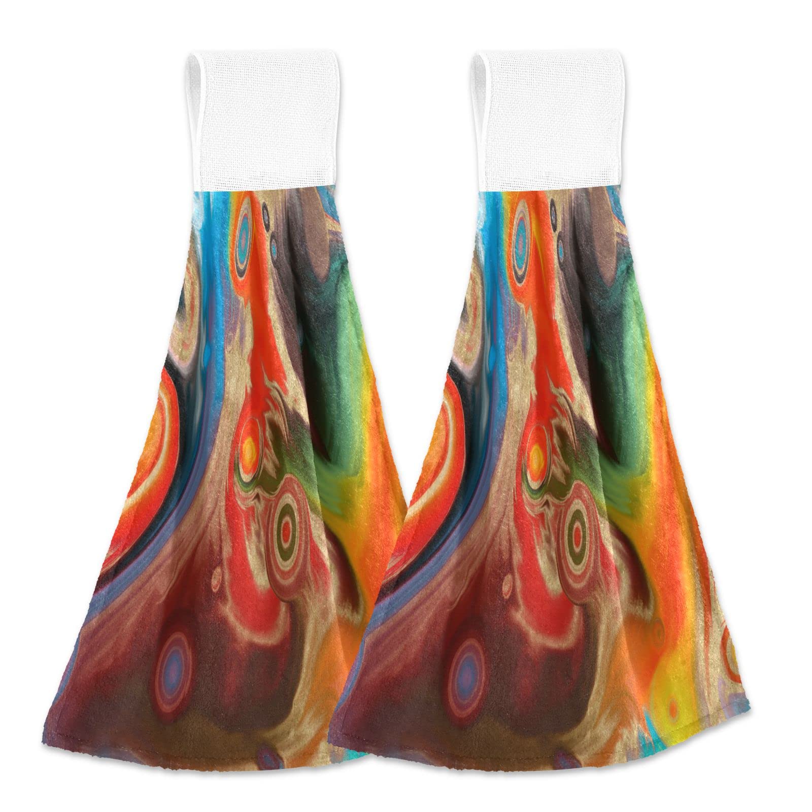 Psychedelic Floral Hanging Kitchen Towels Set of 2 - Absorbent Hand & Dish Towels for Bathroom, Farmhouse & Home Decor - Perfect for Drying Dishes, Decorating Kitchens & Farmhouse Style Bathrooms