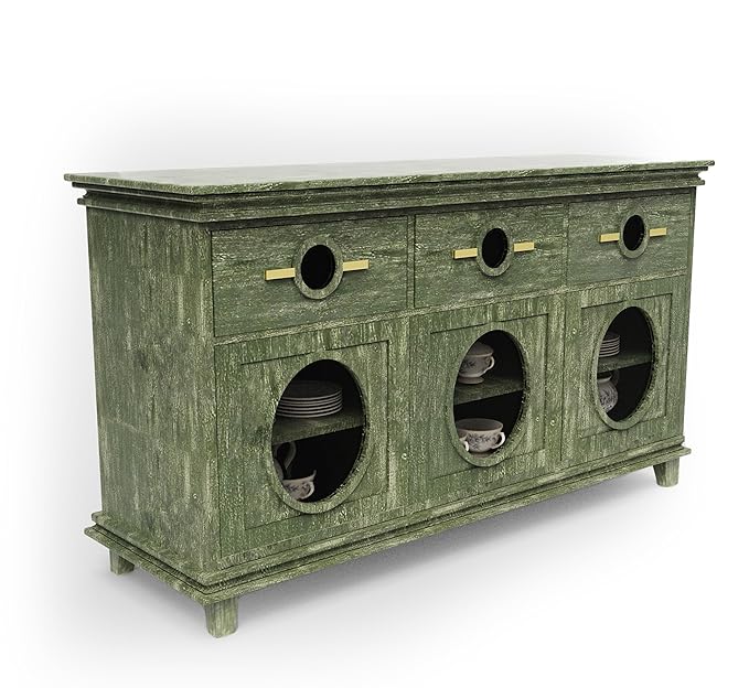 **Corsica Ultra Wide Crockery Unit - Handcrafted Solid Mango Wood Sideboard with Clear Glass Doors, Storage Cabinet & Chest - Perfect for Dining Room, Kitchen, or Living Room Organization**