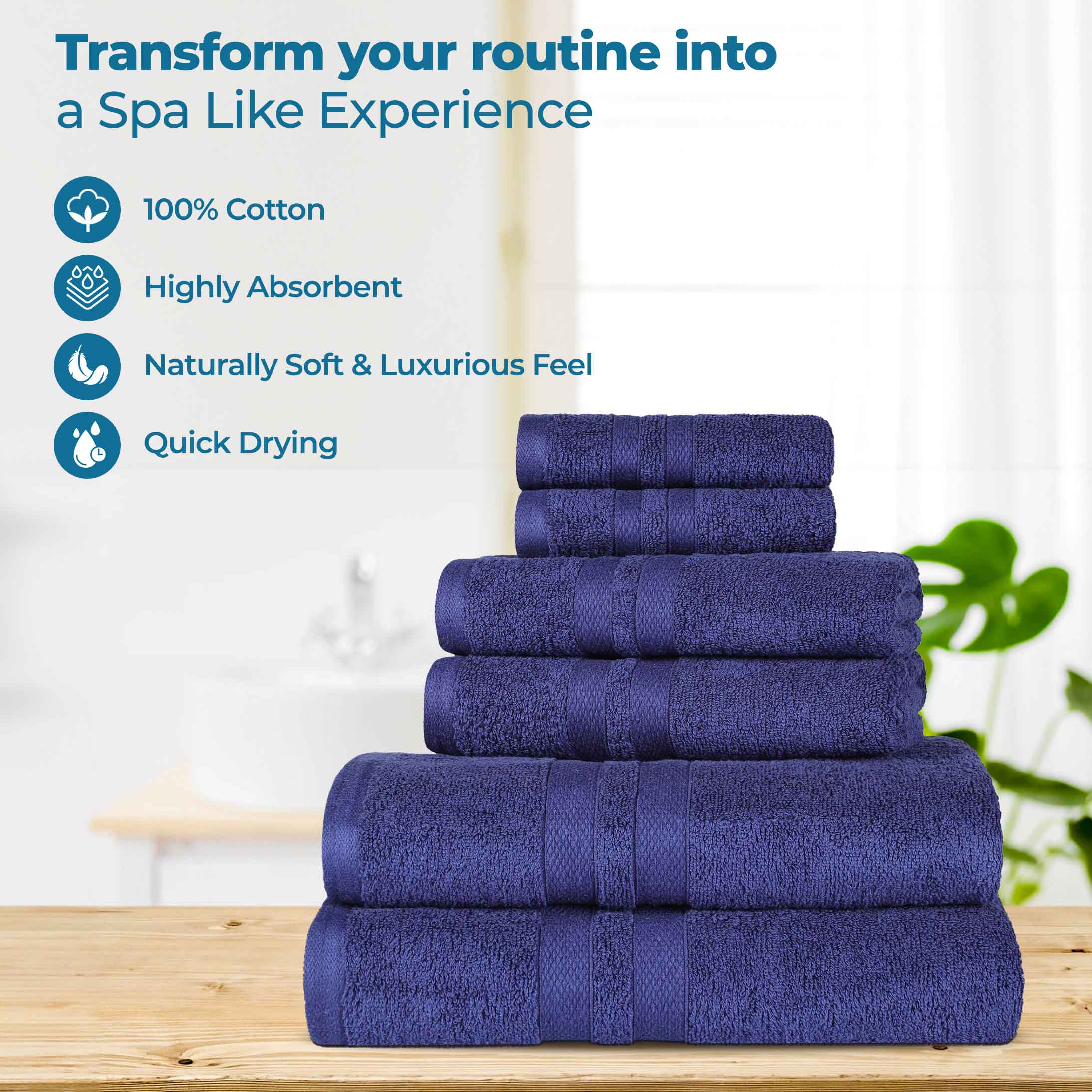 Ultra Soft Cotton Absorbent Bath Towel Set - 6 Piece Solid Color Collection for Spa, Gym & Luxury Home Use