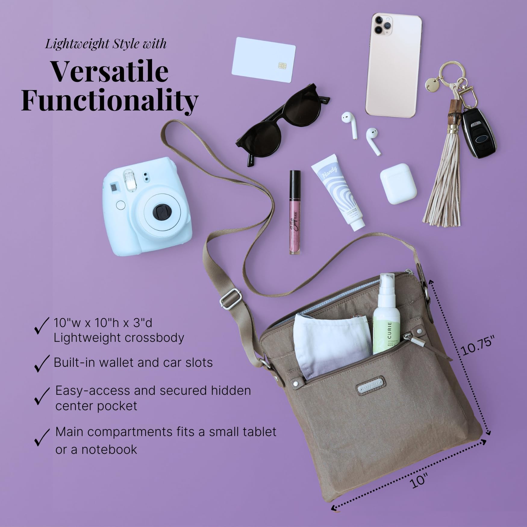 Baggallini Go Bagg RFID Blocking Crossbody Bag with Phone Wristlet - Secure Travel Purse for Women, Everyday Use & Commuting