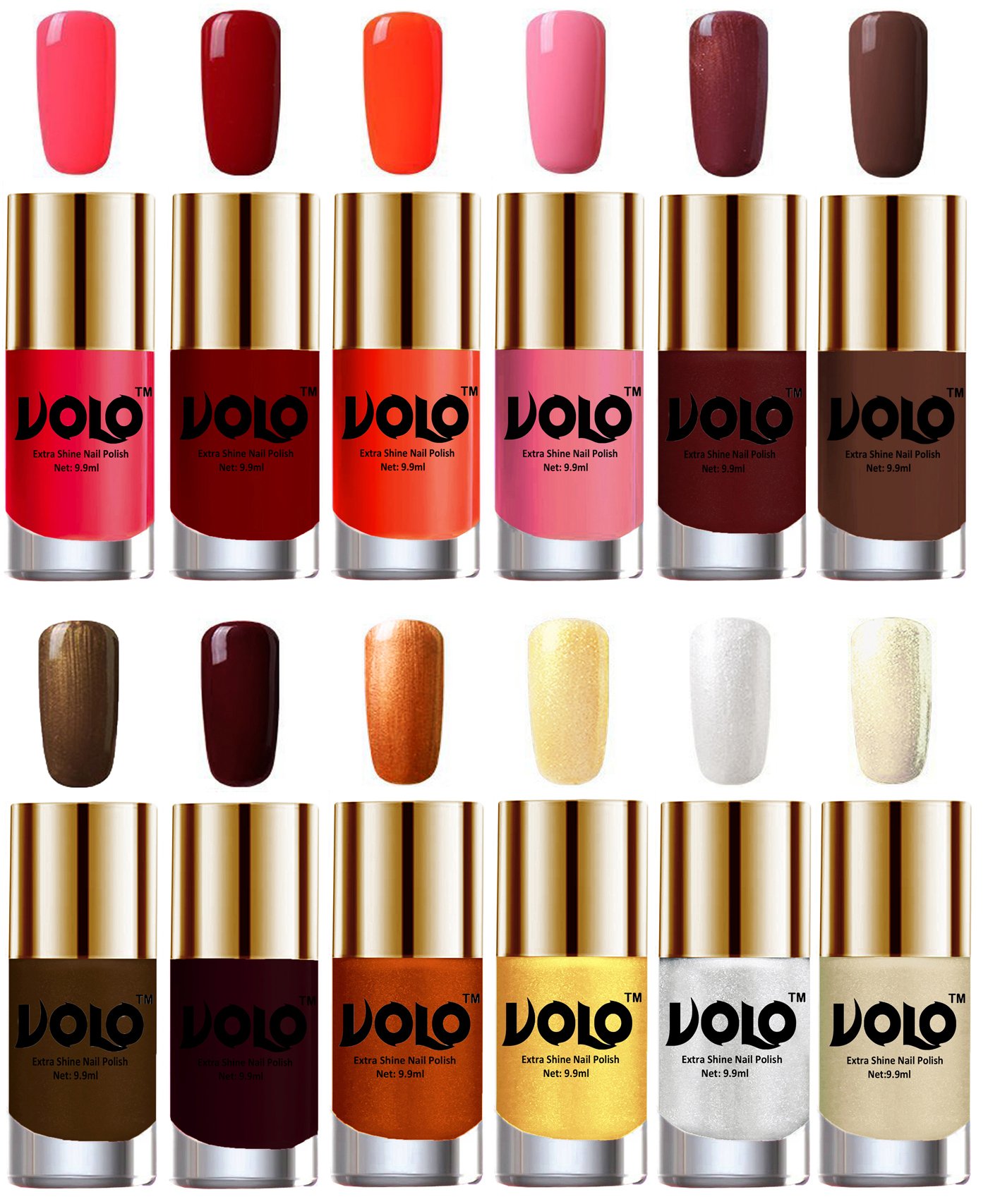 VOLO Luxury Super Shine 12-Piece Nail Polish Set - Long Lasting, Vibrant Colors for Manicure & Pedicure | Perfect for Parties, Weddings, Salons & Everyday Glam