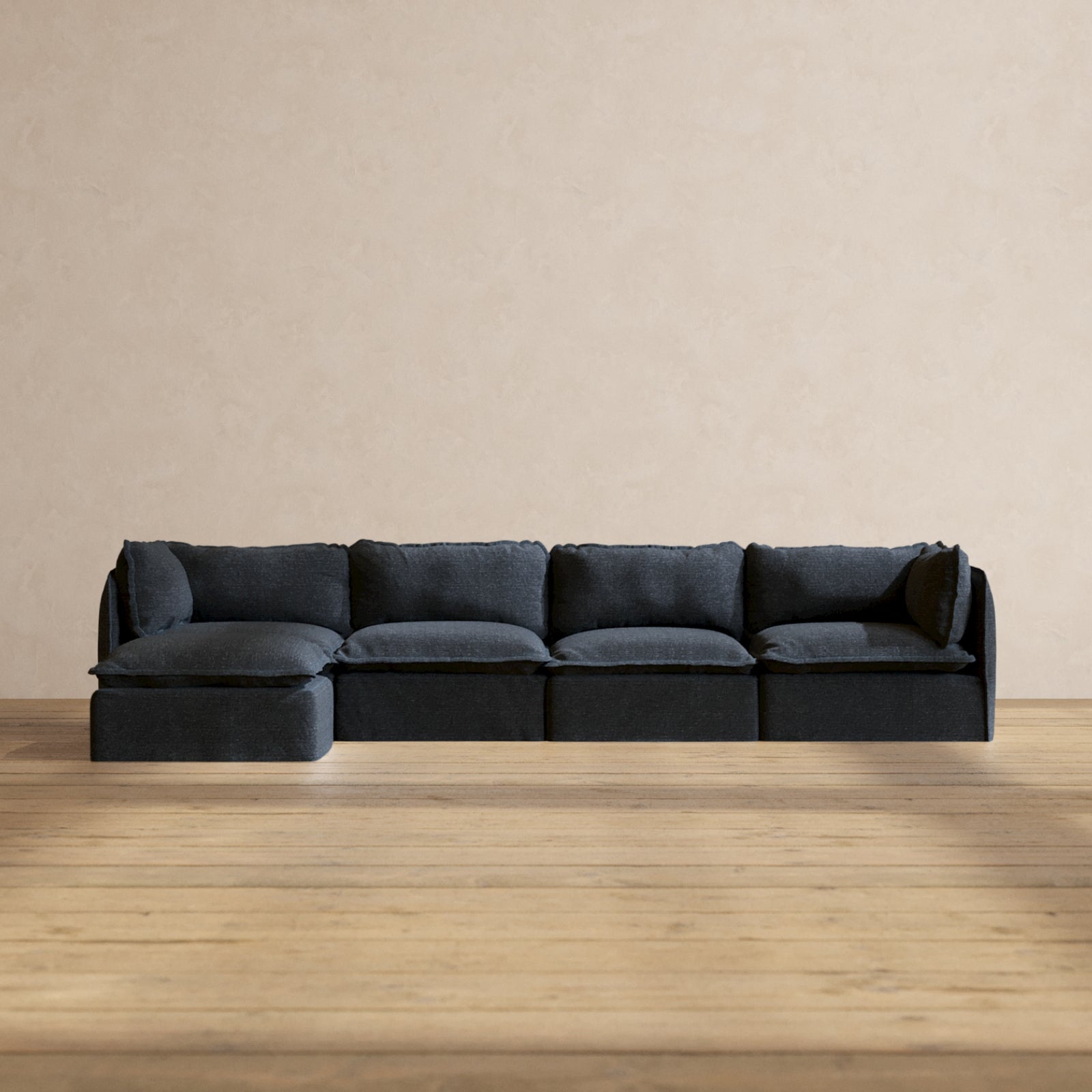 Premium Modular Performance 4-Seater Sectional Sofa in Indigo Blue | Luxe Fabric Blend | Perfect for Living Room, Family Room & Home Theater Seating