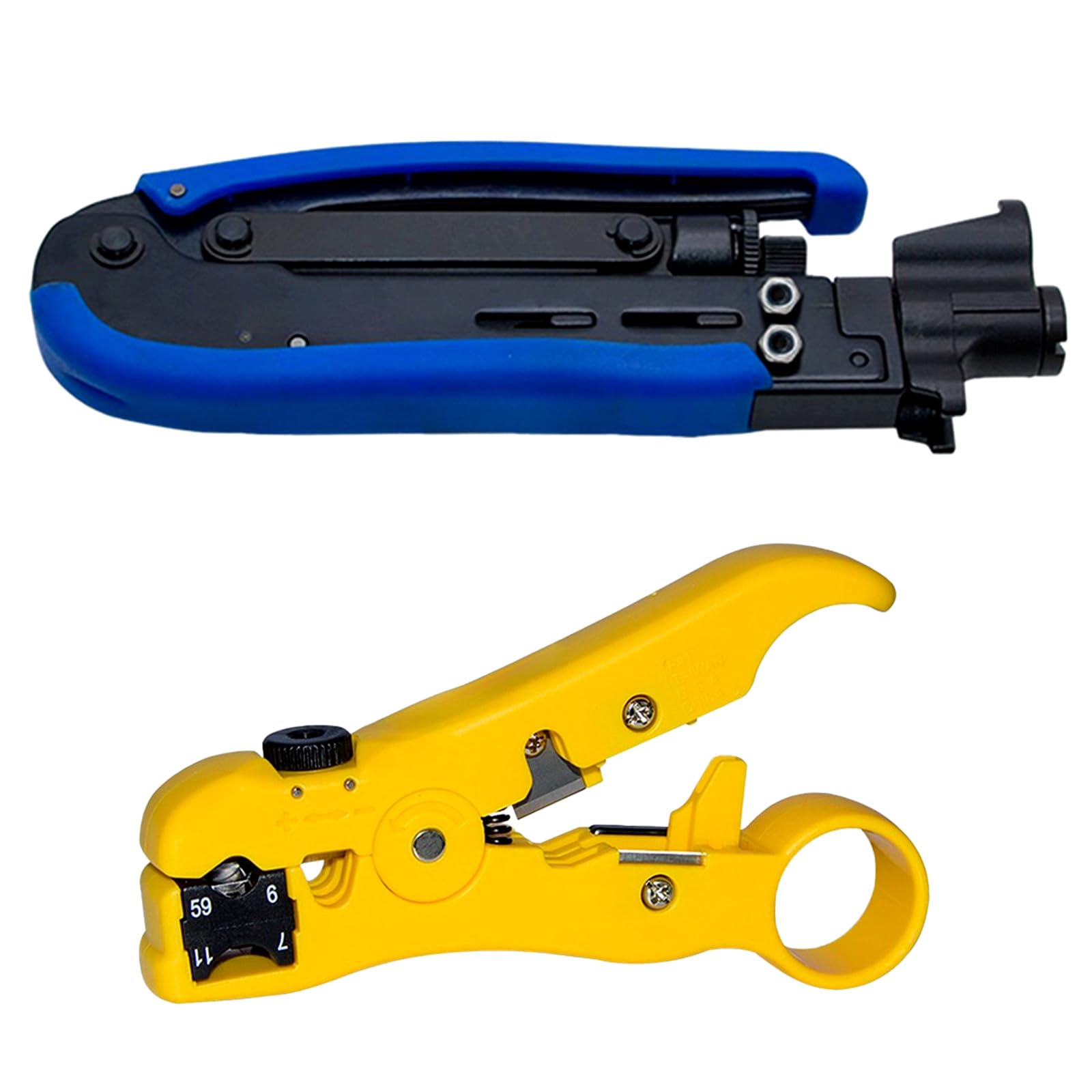 Premium RG6 RG59 RG11 Coaxial Cable Crimper & Compression Tool Kit - 75-5 75-7 Coax Stripper with 20pcs F Male & 10pcs Female to Female Connectors for Cable TV, Satellite & Internet Installation