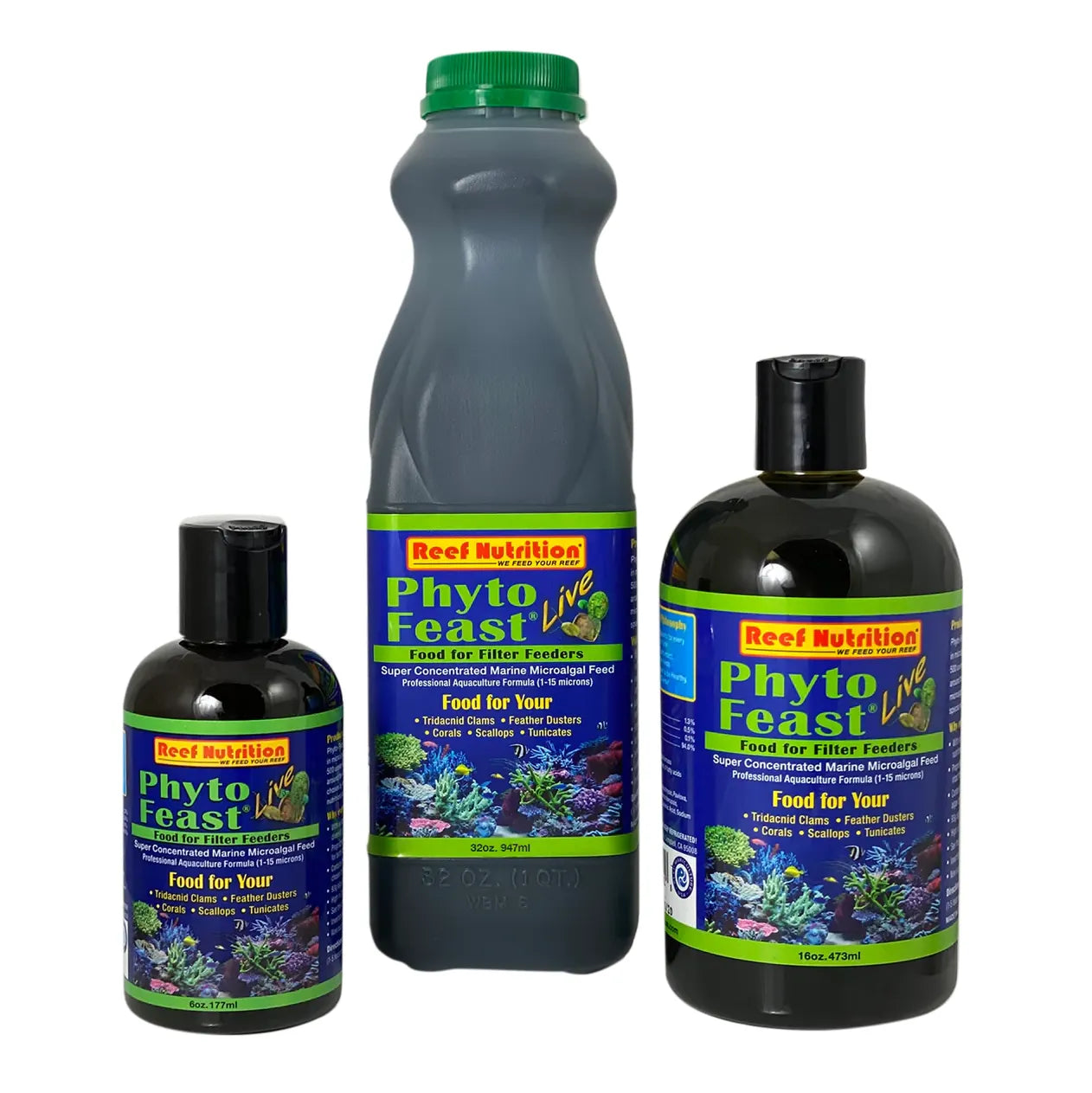 Reef Nutrition Phyto Feast LIVE Phytoplankton - 6oz, 16oz, 32oz Sizes | Premium Live Marine Algae for Coral, Clams & Filter Feeders | Saltwater Aquarium Food Supplement