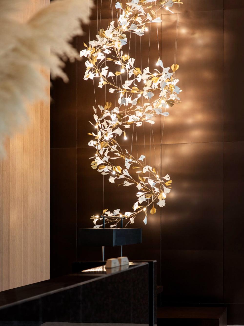 Elegant Ginkgo Leaf Chandelier - Modern Crystal Ceiling Light Fixture for Dining Room, Living Room, Bedroom Decor - Perfect for Home, Hotel, and Restaurant Lighting