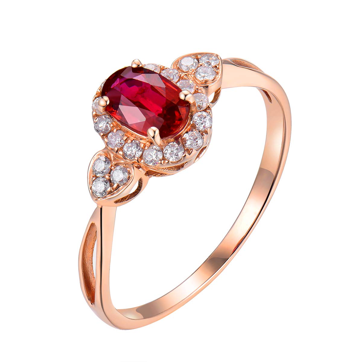 14K Rose Gold Oval Cut Ruby & Diamond Engagement Ring for Women - Perfect for Weddings, Proposals & Anniversary Gifts