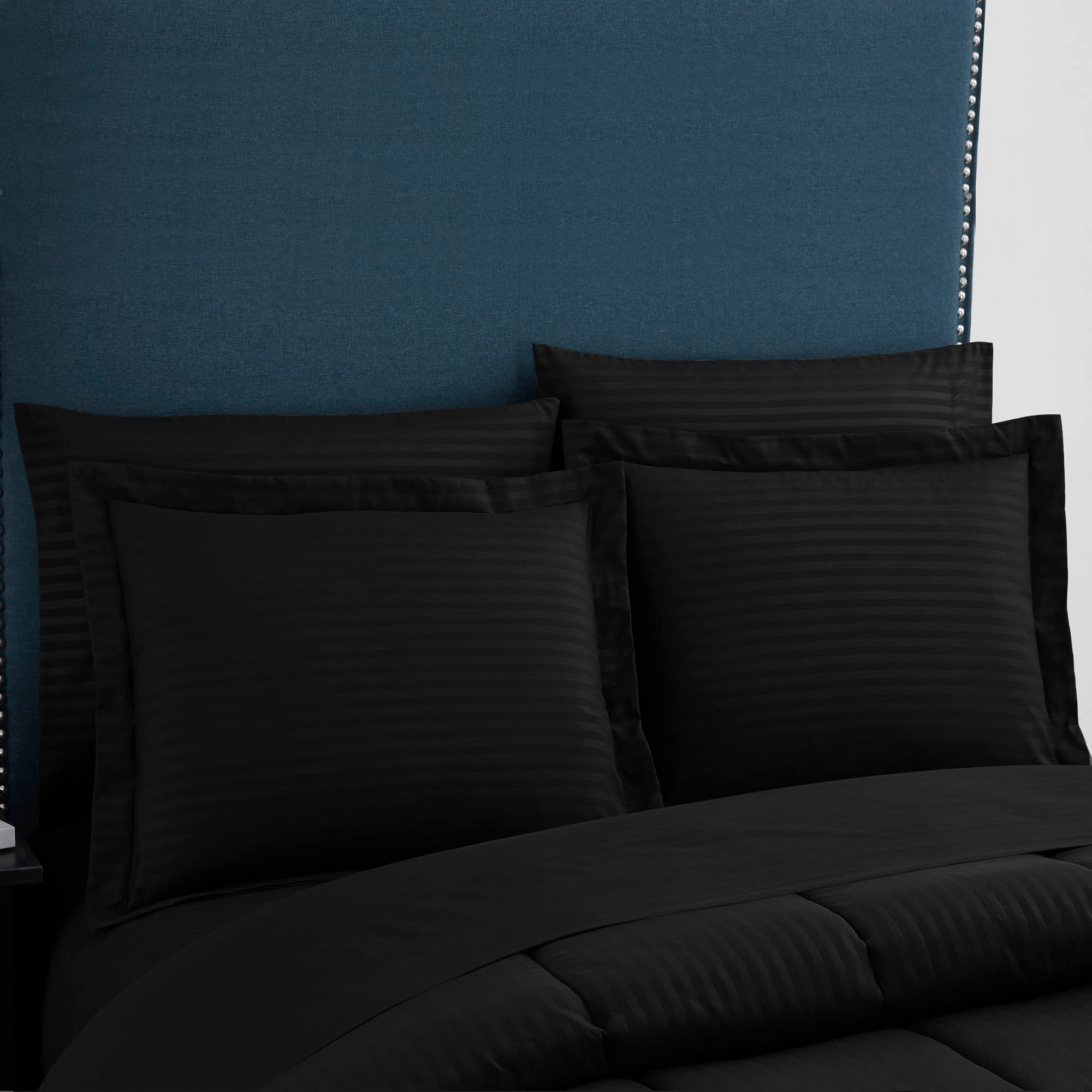 King Size 8-Piece Comforter Set - Includes Bed Skirt, Fitted Sheet, Flat Sheet, 2 Pillowcases & 2 Shams - Dobby Black Luxury Bedding - Perfect for Master Bedroom, Guest Room & Hotel Style Decor