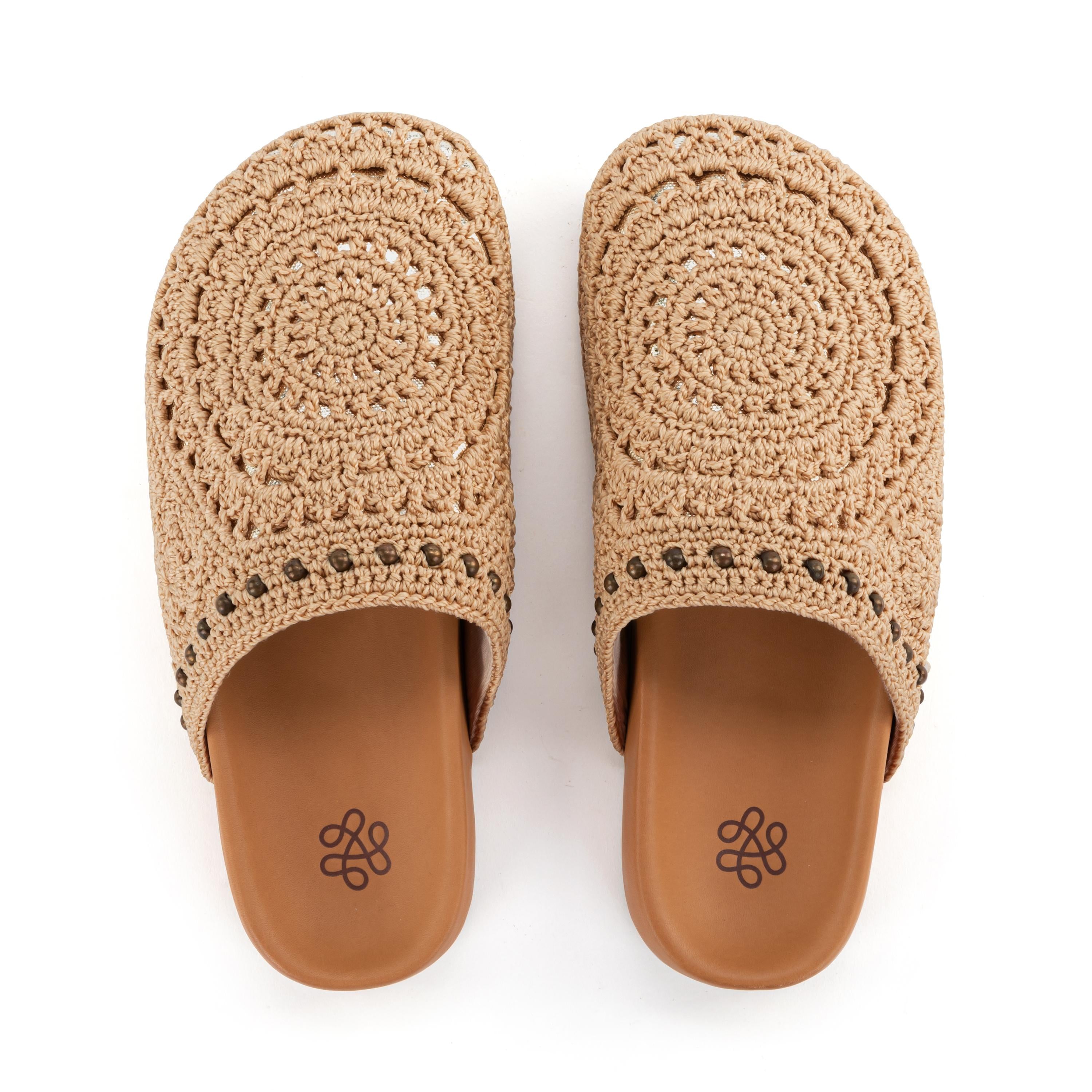 Bolinas Clog - Hand Crochet Sandals with Bamboo Medallion Design | Comfortable Summer Shoes for Beach, Garden & Casual Wear