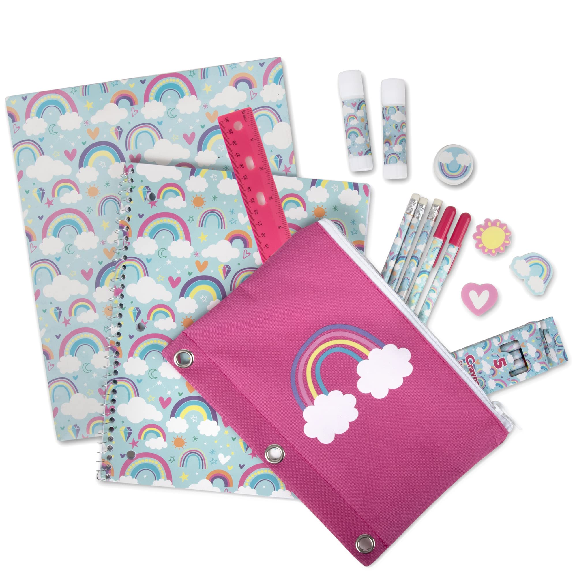 Fun and Cute Back to School Supplies Kit for Kids - 20 Piece Essential School Set with Radiant Rainbows Design | Perfect for Classroom, Homeschool & Study Organization