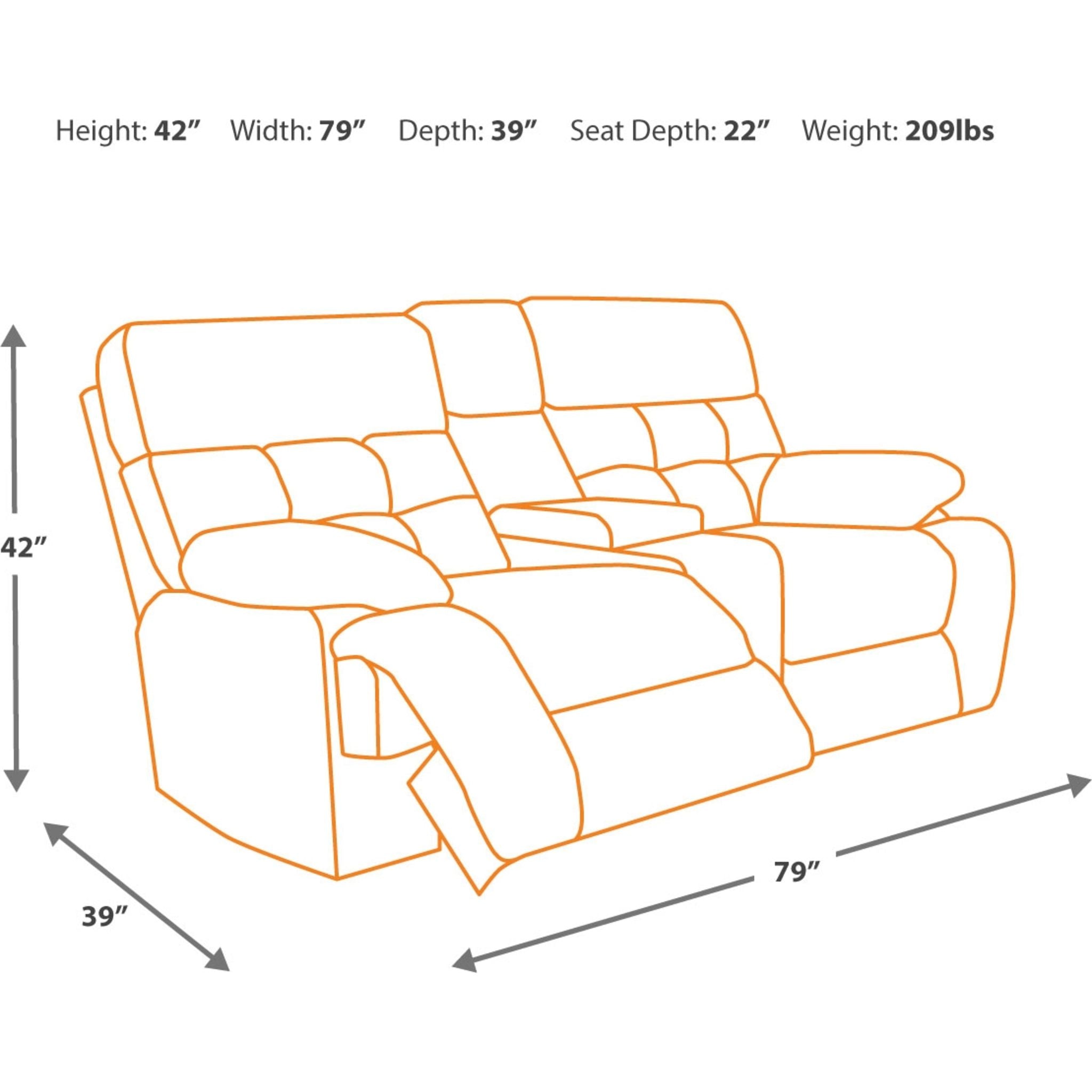Acieona Reclining Loveseat with Console in Slate - Modern Small Space Living Room Furniture for Couples, Apartments & Cozy Spaces