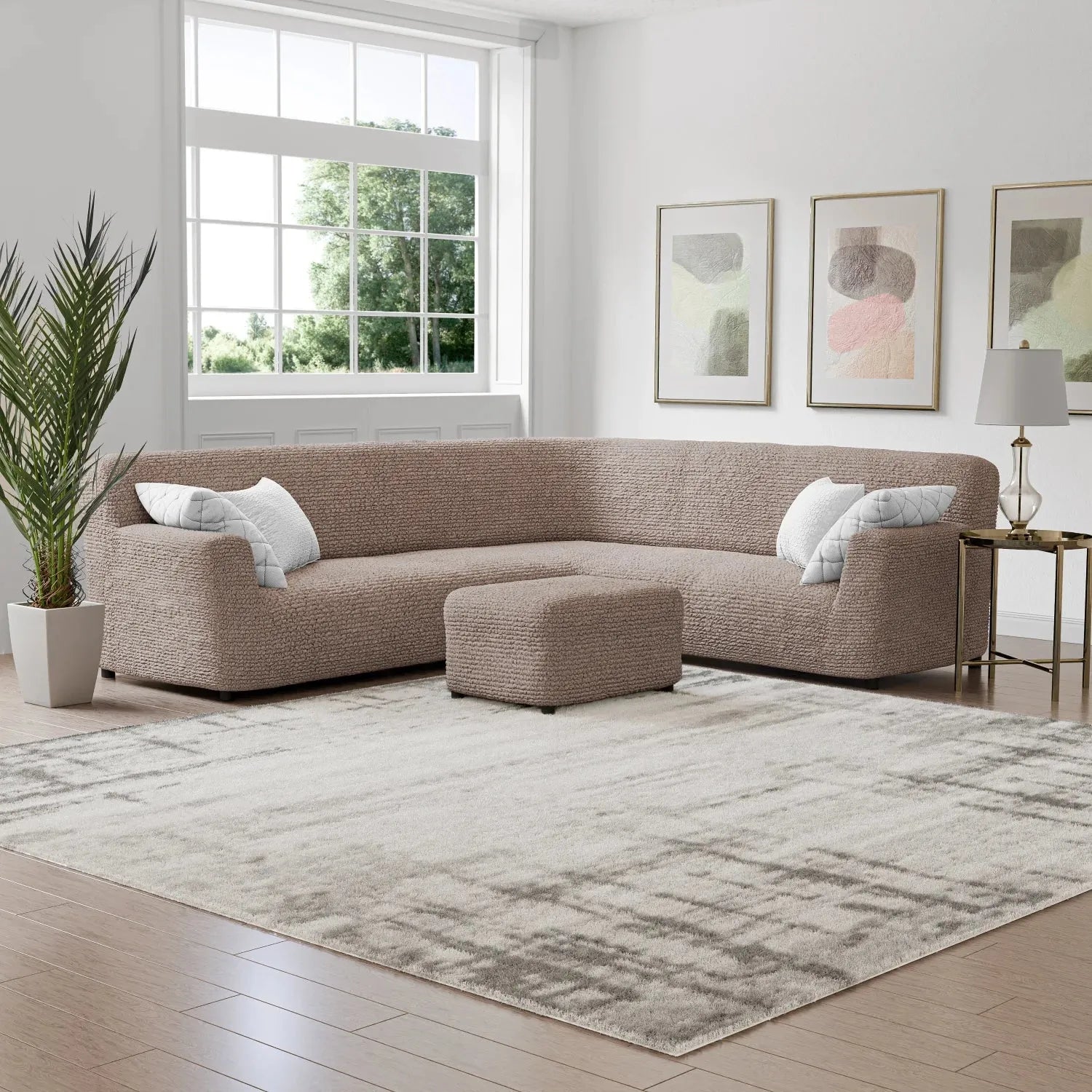 Corner Sofa Slipcover - Microfiber Stretchable Furniture Protector - Perfect for Living Room, Family Room & Home Decor