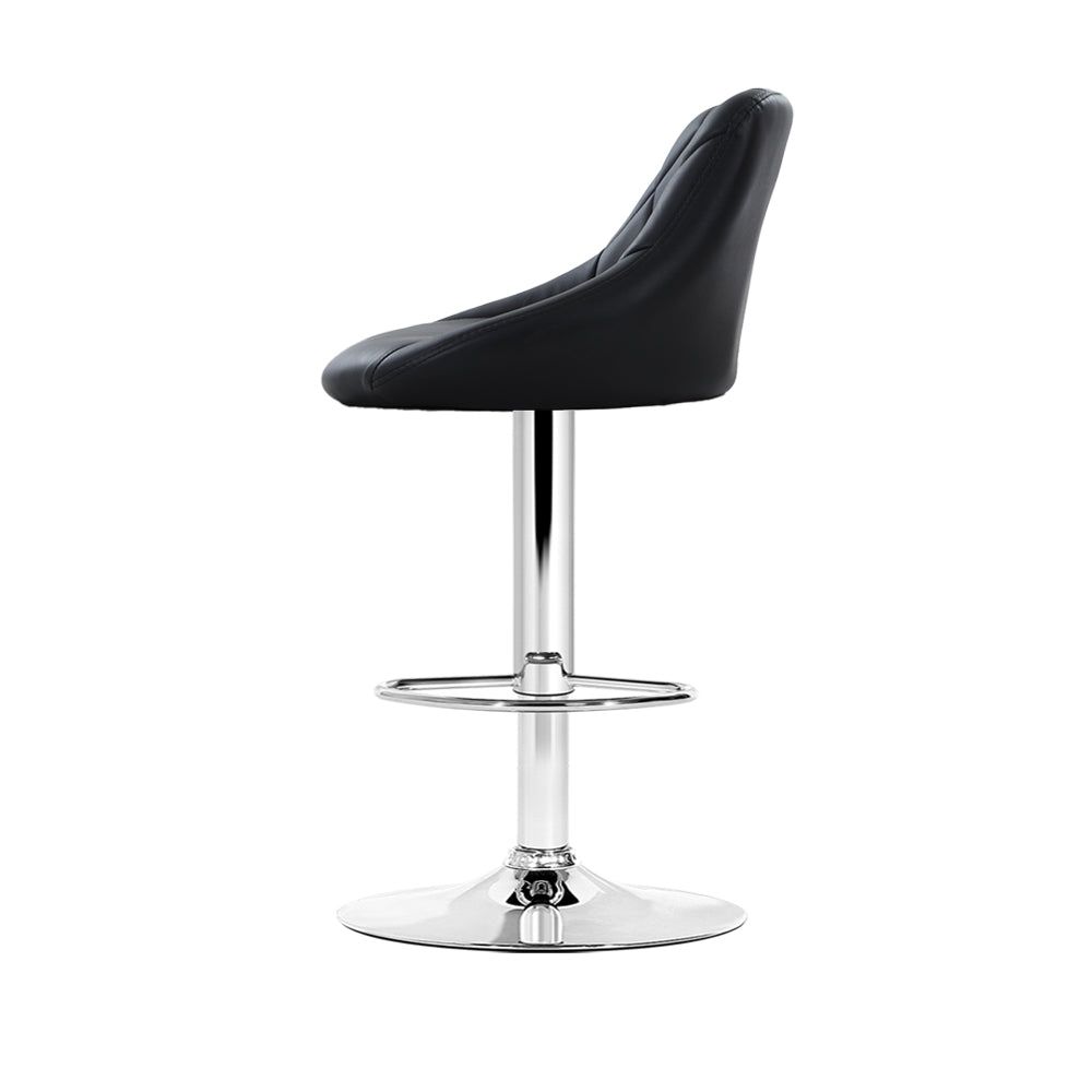 4 Black Leather Padded Bar Stools with Gas Lift Height Adjustment - Perfect for Kitchen Island, Home Bar & Dining Room Counter