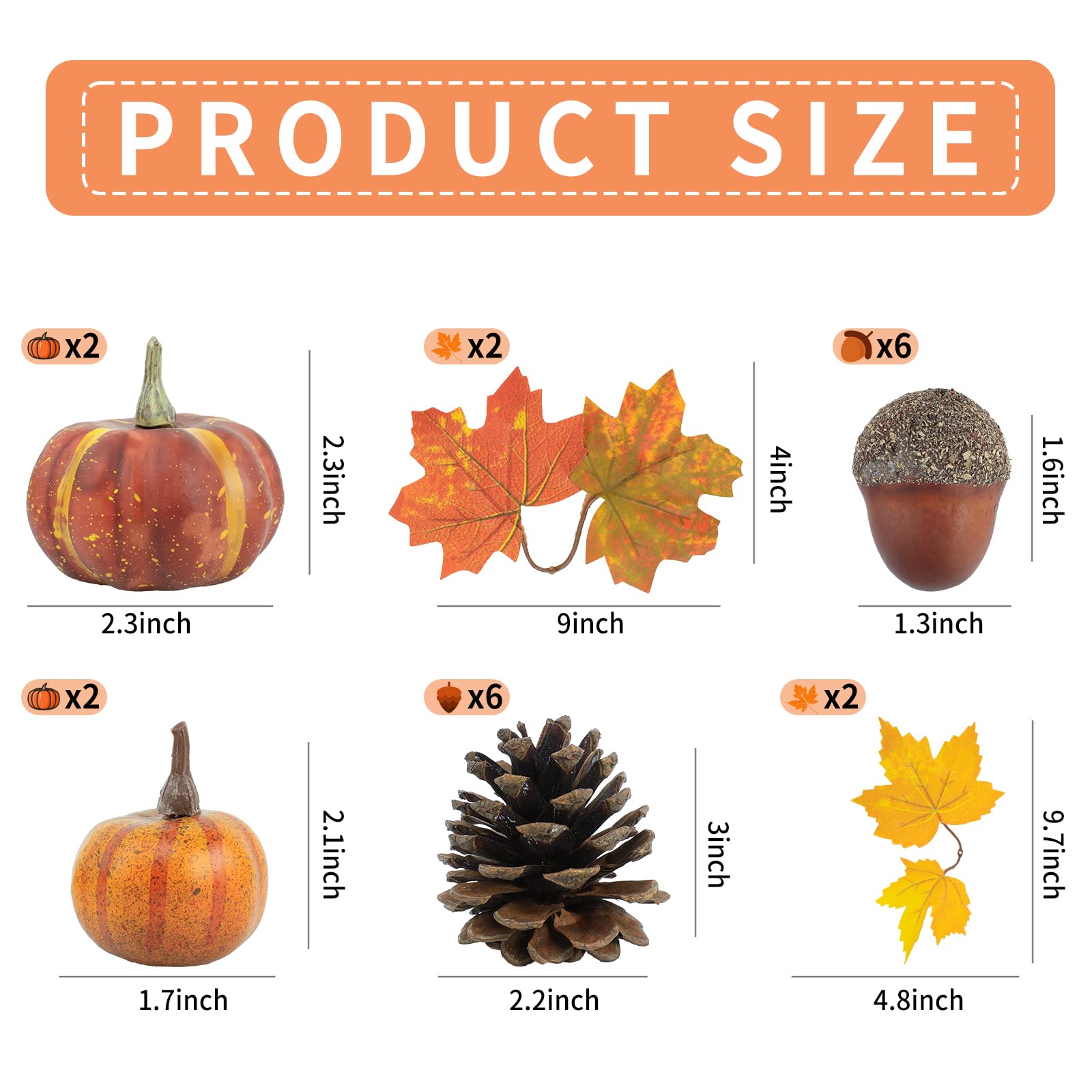 20-Piece Artificial Pumpkin Decor Kit - Fall & Thanksgiving Table Decorations for Home, Seasonal Holiday Fake Pumpkins - Perfect for Dining Table Centerpieces, Porch Displays & Autumn Party Decor