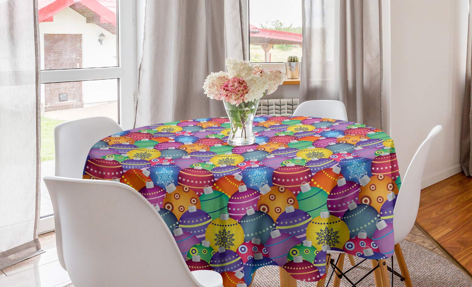 Ambesonne Christmas Round Tablecloth 60