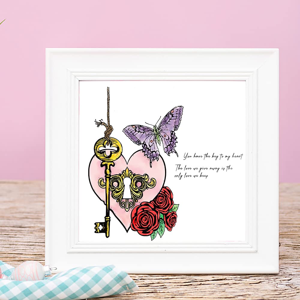 Valentine's Day Love Letter Butterfly Clear Stamps Set - Transparent Rubber Stamps for Card Making, Scrapbooking, Photo Albums & Paper Crafts - Romantic Background Stamps with Key Love Words for DIY Greeting Cards & Wedding Invitations