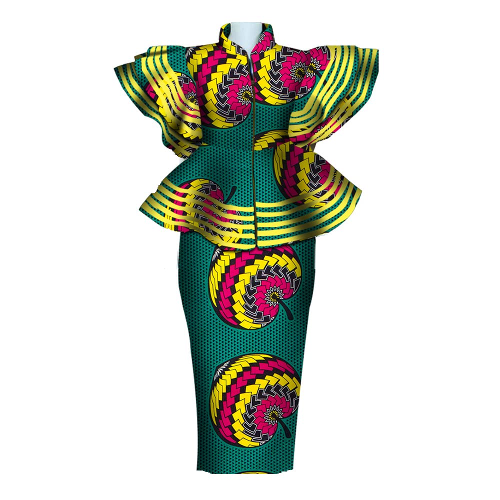 African Print Dashiki Dress & Skirt Set for Women - Ankara Bazin Riche Zipper Top Outfit | Perfect for Cultural Events, Weddings & Summer Fashion