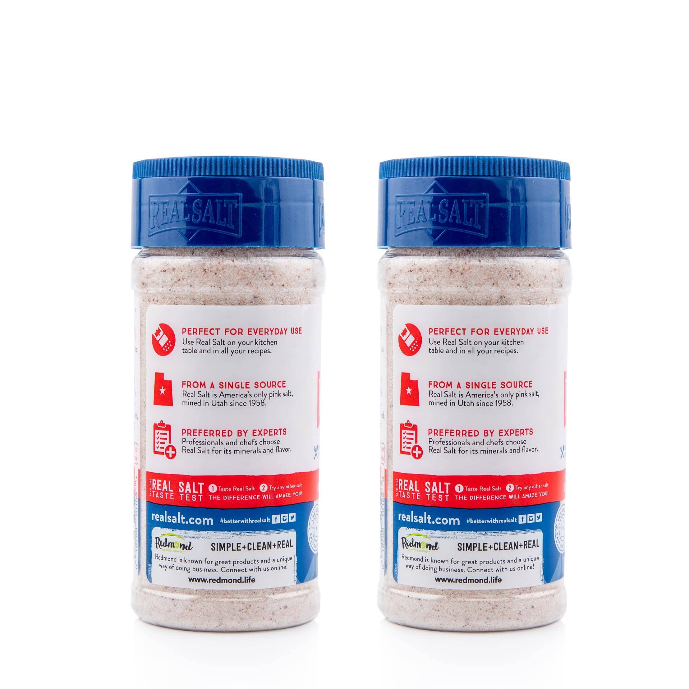 Redmond Real Sea Salt - Natural Unrefined Gluten-Free Fine Grain Salt, 10 Ounce Shaker (2 Pack) | Perfect for Cooking, Baking & Seasoning