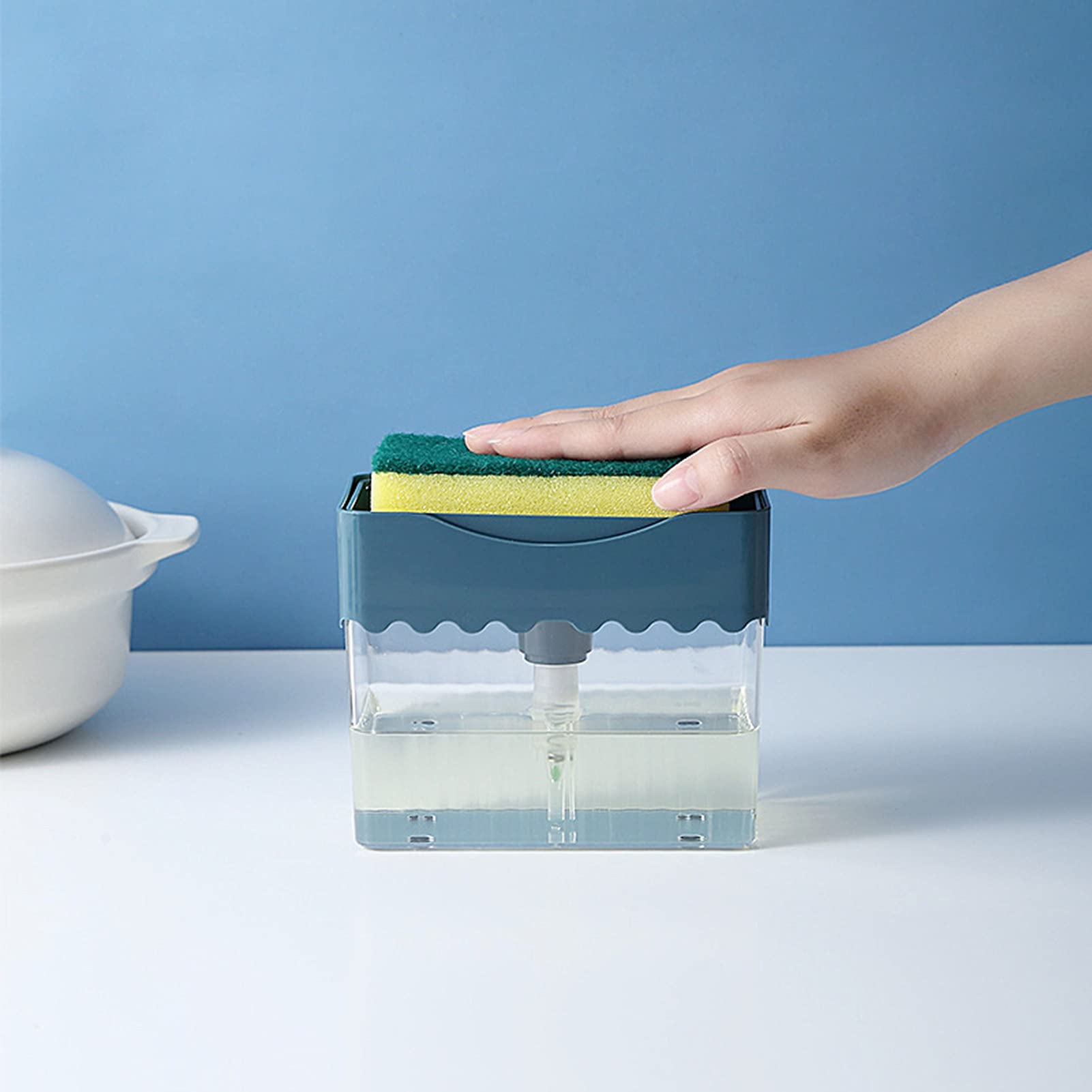 2 in 1 ABS Manual Liquid Soap Dispenser Pump with Wave Pattern & Sponge Holder - Black | Perfect for Kitchen, Bathroom & Home Organization