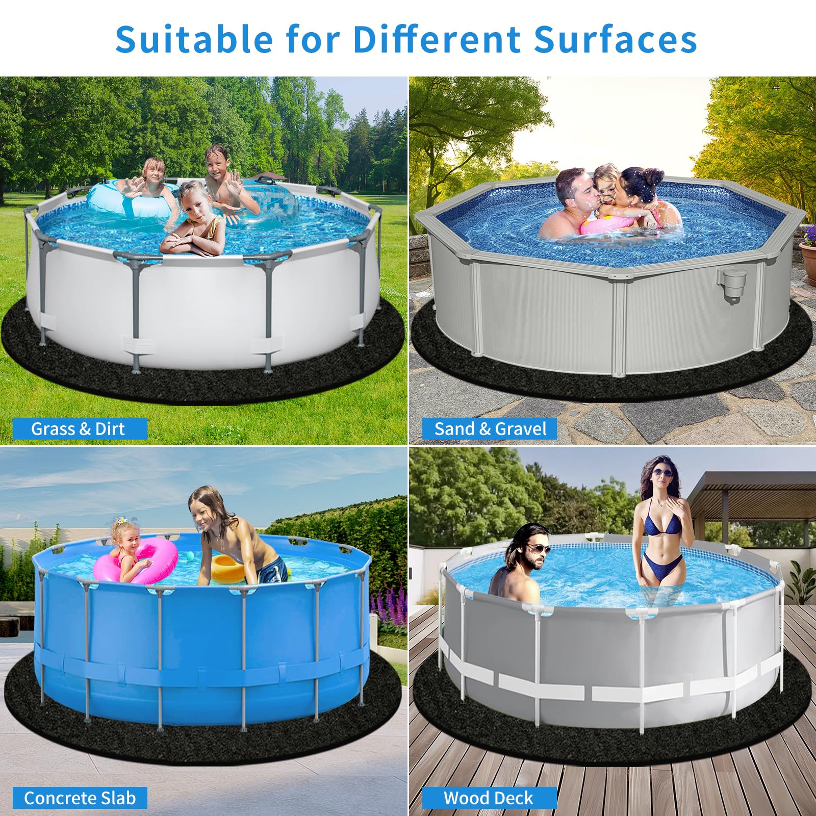 15 FT Round Pool Liner Pad for Above Ground Swimming Pools - Heavy Duty Seamless Under Pool Padding, Puncture Resistant Geotextile Mat - Extends Liner Life - Perfect for Backyard, Garden & Outdoor Pool Protection