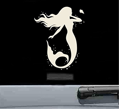 JS Artworks Mermaid Bubbles & Floating Shell Vinyl Decal Sticker - Beige - Waterproof Removable Wall Art for Nursery, Bedroom, Laptop, Car, Windows - Perfect for Girls Room Decor & DIY Projects