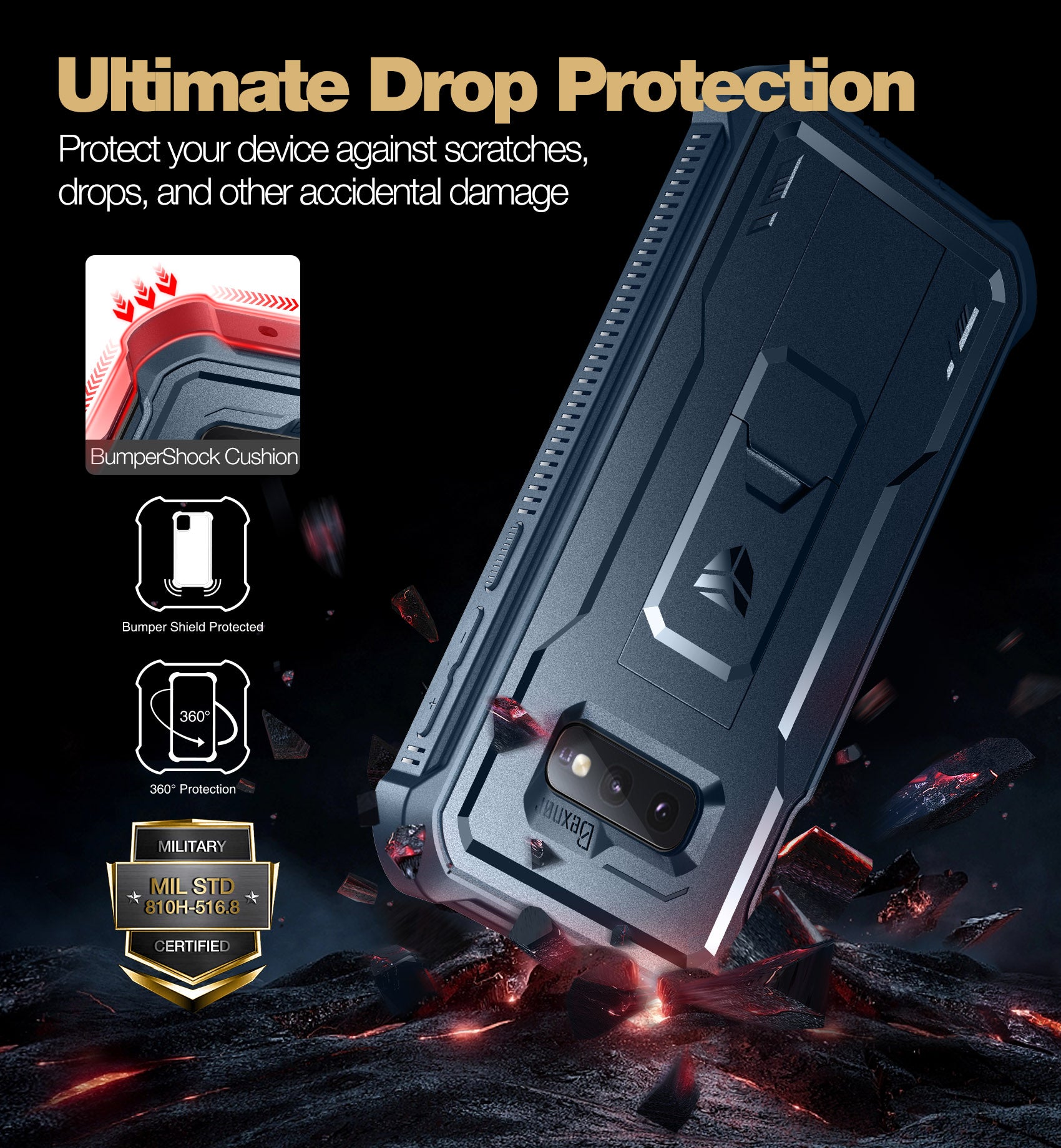 Dexnor Heavy Duty Shockproof Rugged Case for Samsung Galaxy S10E with Built-in Kickstand & Screen Protector - Perfect for Outdoor Activities, Work & Travel Protection