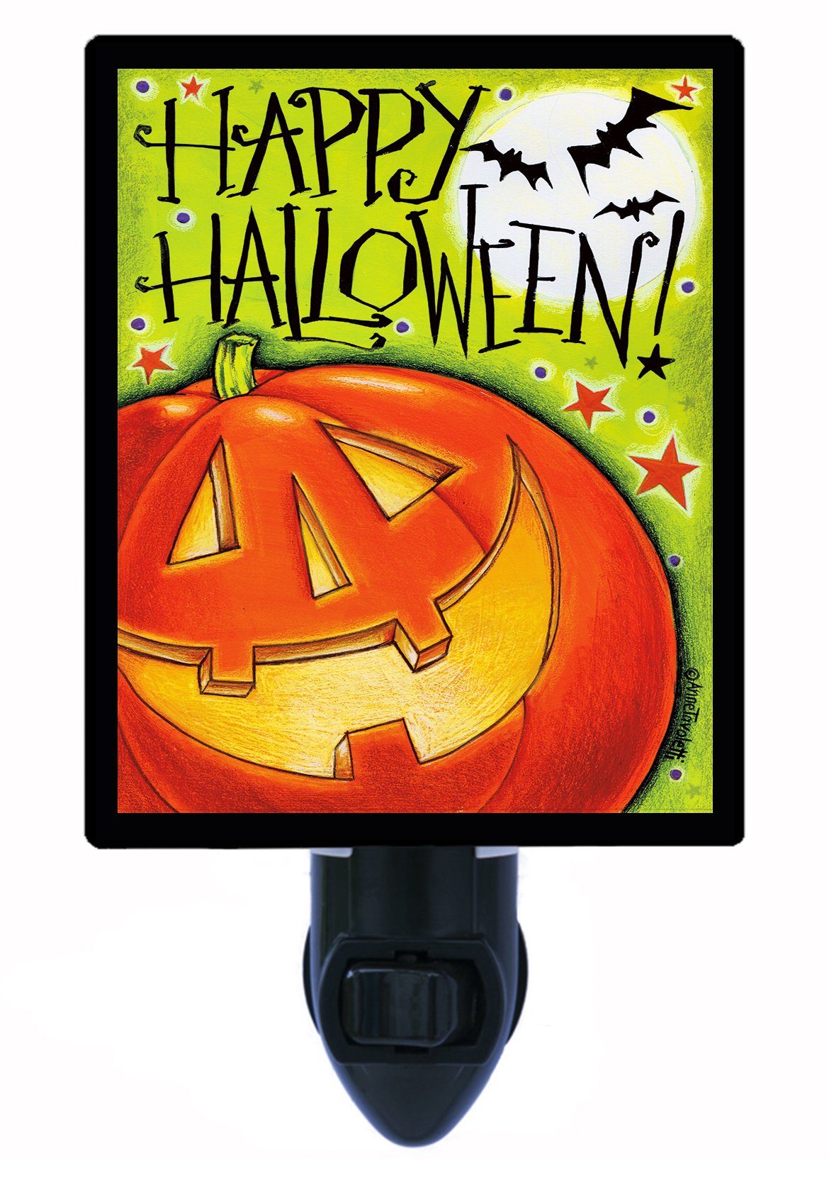 Happy Halloween LED Night Light - Big Pumpkin & Bats Decor for Kids Room, Party, or Outdoor Decorations