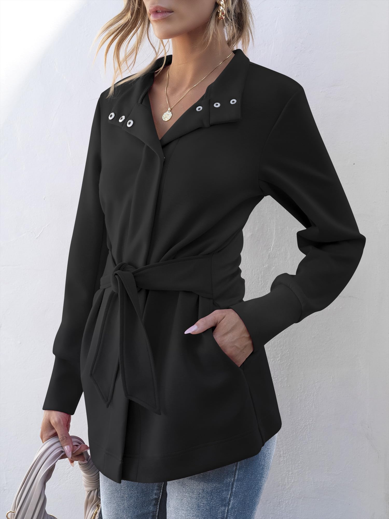 ANRABESS Women's Belted Trench Coat - Long Sleeve Wrap Jacket with Pockets, Button Up Dressy Outerwear for Spring 2025 | Casual Office Wear, Date Night Outfits, Spring Fashion Layering