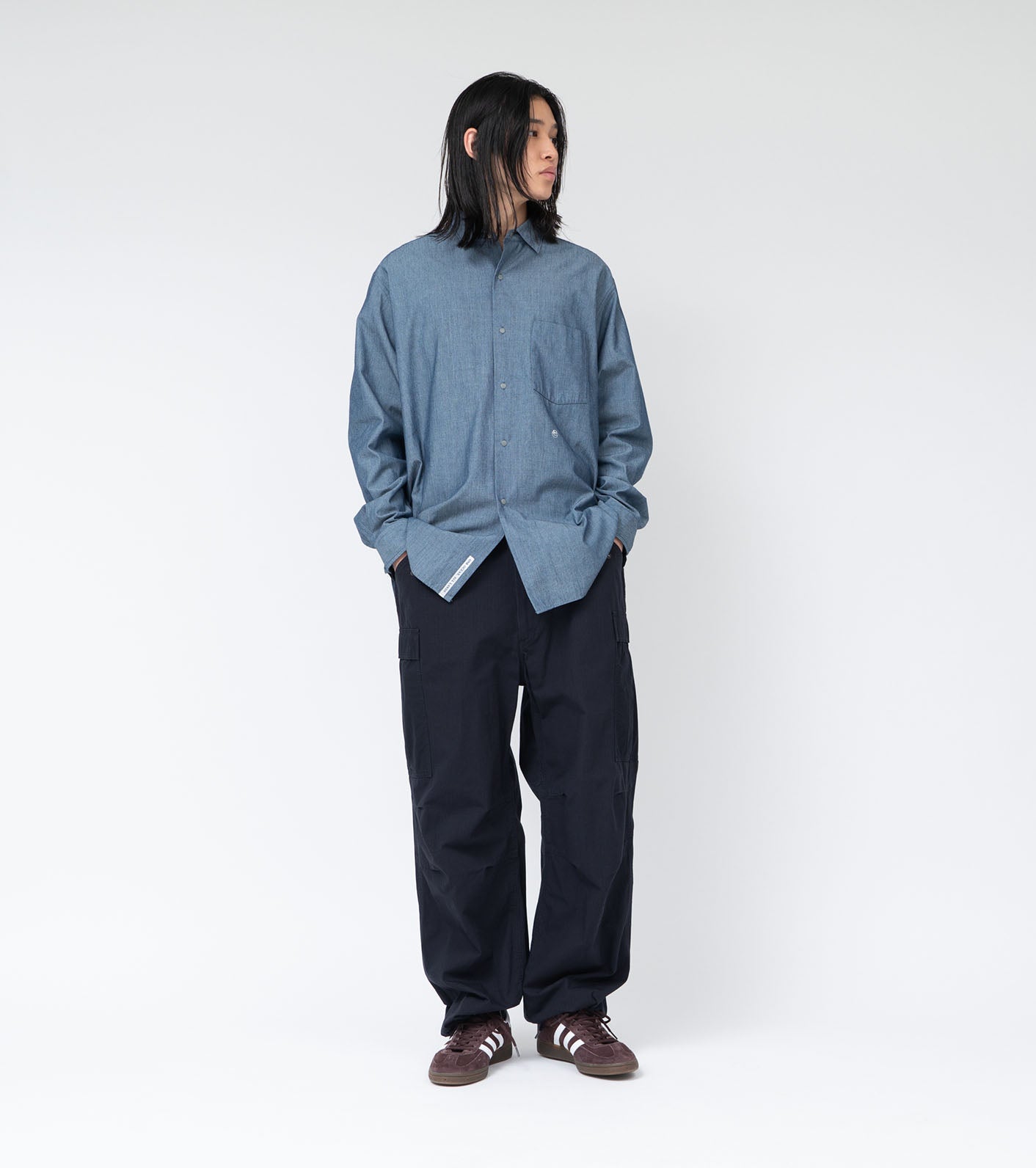 Nanamica Regular Collar Chambray Shirt in Indigo - Casual Wear for Men, Perfect for Office, Outdoors & Travel