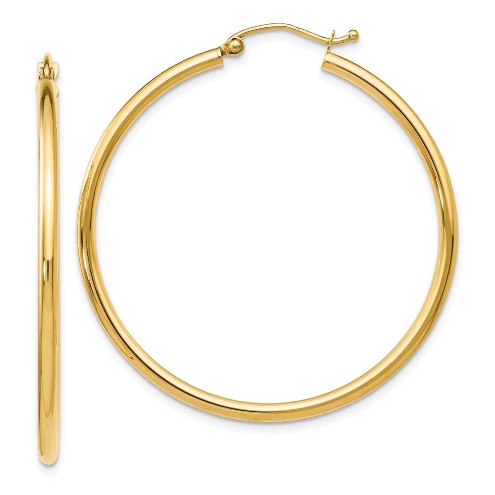 14K Yellow Gold Polished Hoop Earrings for Women - 40mm Classic Circle Earrings | Elegant Everyday Jewelry, Gift for Her, Wedding & Party Accessories