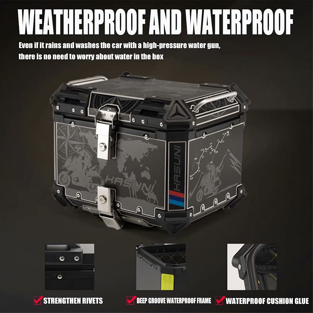 Aluminum Motorcycle Top Case - 50L Lockable Storage Box (46x39x34cm) with Mounting Hardware | Durable Touring Tail Trunk for Motorcycles | Perfect for Road Trips, Commuting & Adventure Riding