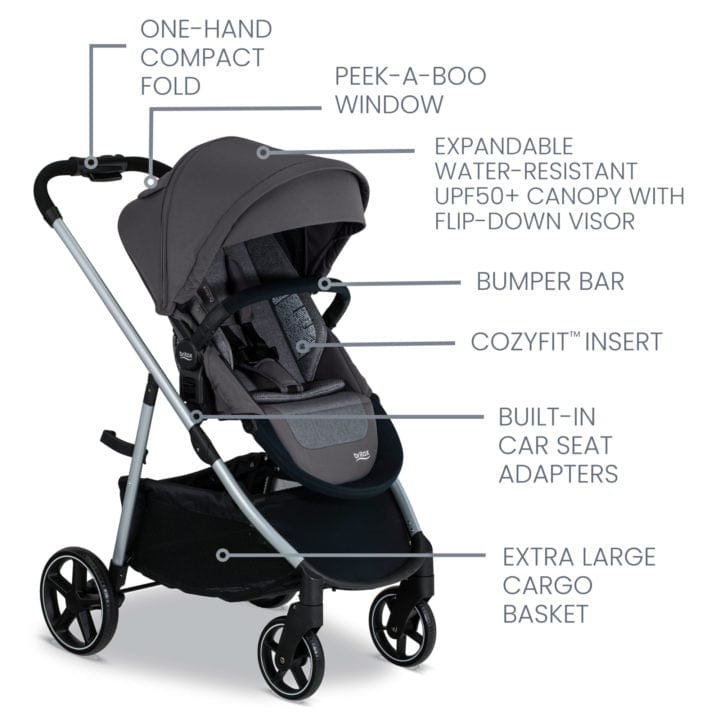Britax Grove™ Modular Stroller - Lightweight Compact Travel Stroller with Adjustable Seat - Perfect for City Walks, Travel & Everyday Use