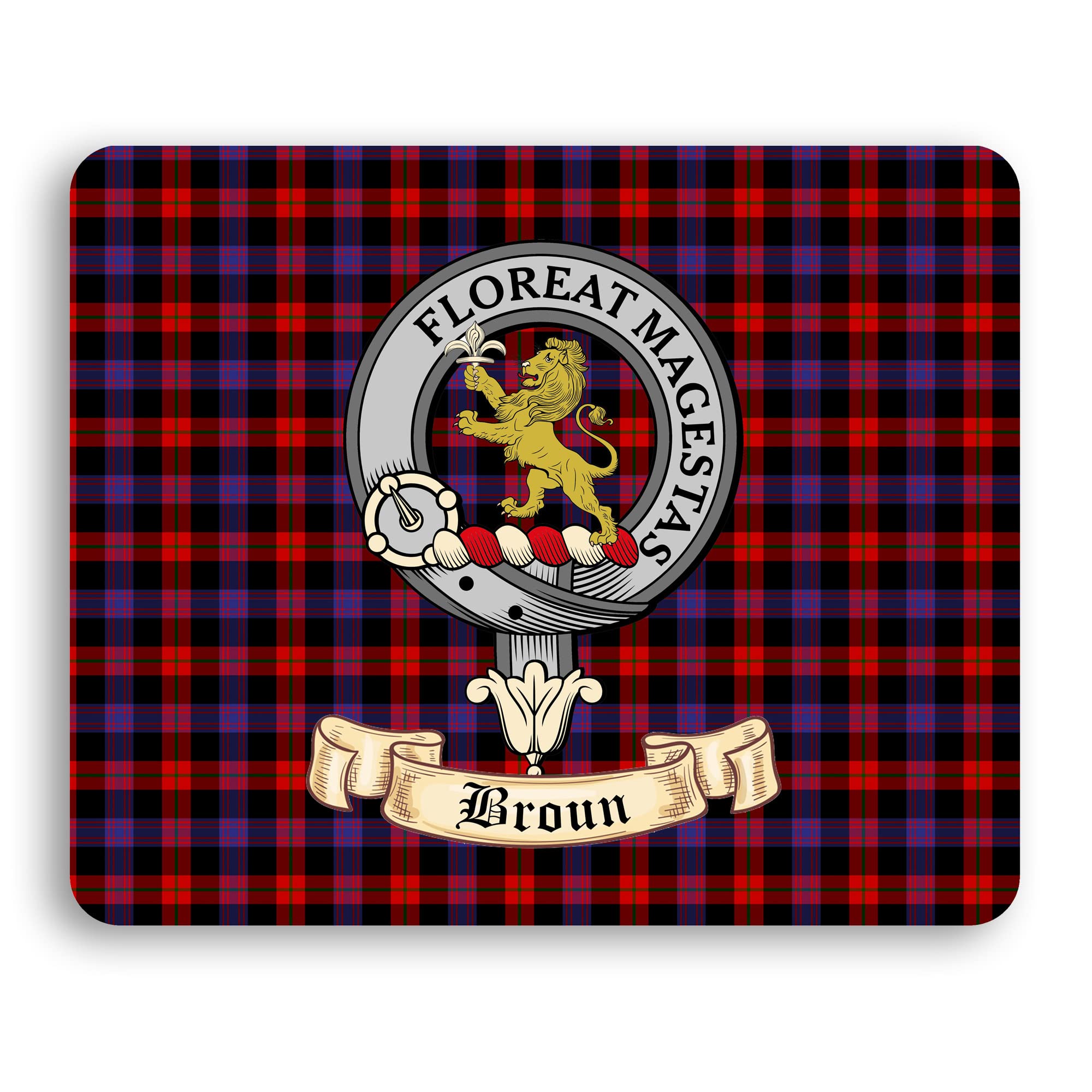 Brown Scottish Clan Tartan Mouse Pad with Clan Crest - Perfect for Office, Gaming & Home Decor | Durable Non-Slip Desk Accessory