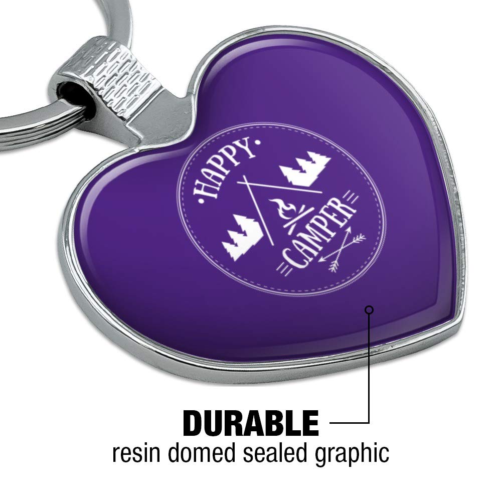 Happy Camper with Campfire Keychain - Heart Love Metal Key Ring for Outdoor Enthusiasts | Perfect for Camping, Hiking & Travel Accessories