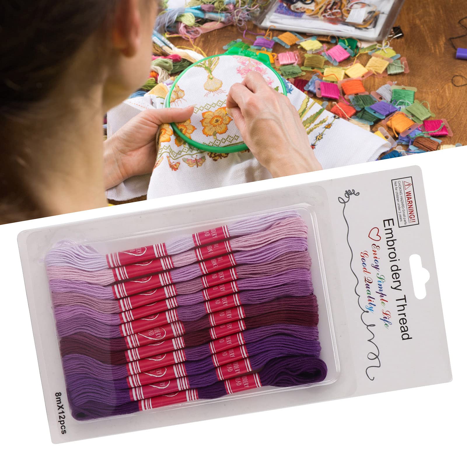 Premium Mercerized Cotton Embroidery Floss - 12-Piece Set (Purple) for Cross Stitch, Needlework & DIY Crafts - Perfect for Home Decor, Scrapbooking & Handmade Gifts