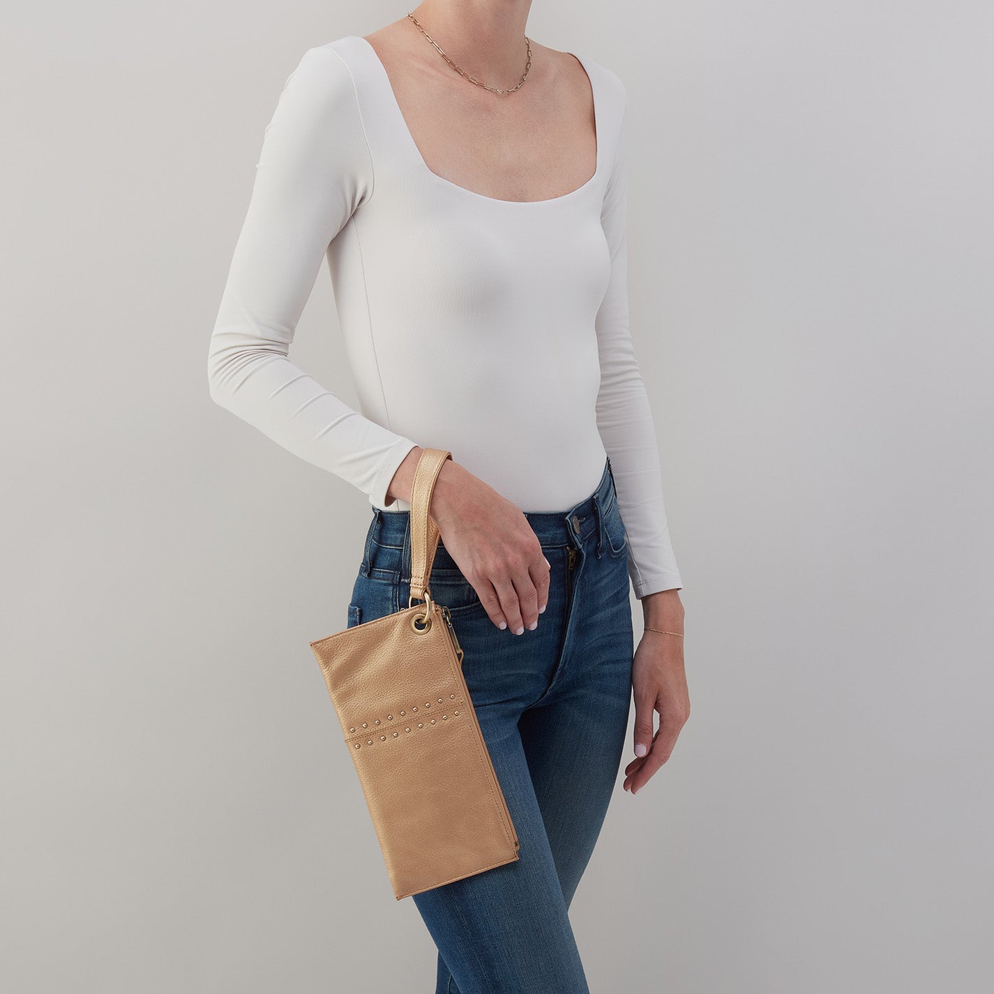 Vida Wristlet in Pebbled Metallic Leather - Dusty Gold Crossbody Wallet for Women | Perfect for Parties, Shopping & Everyday Use