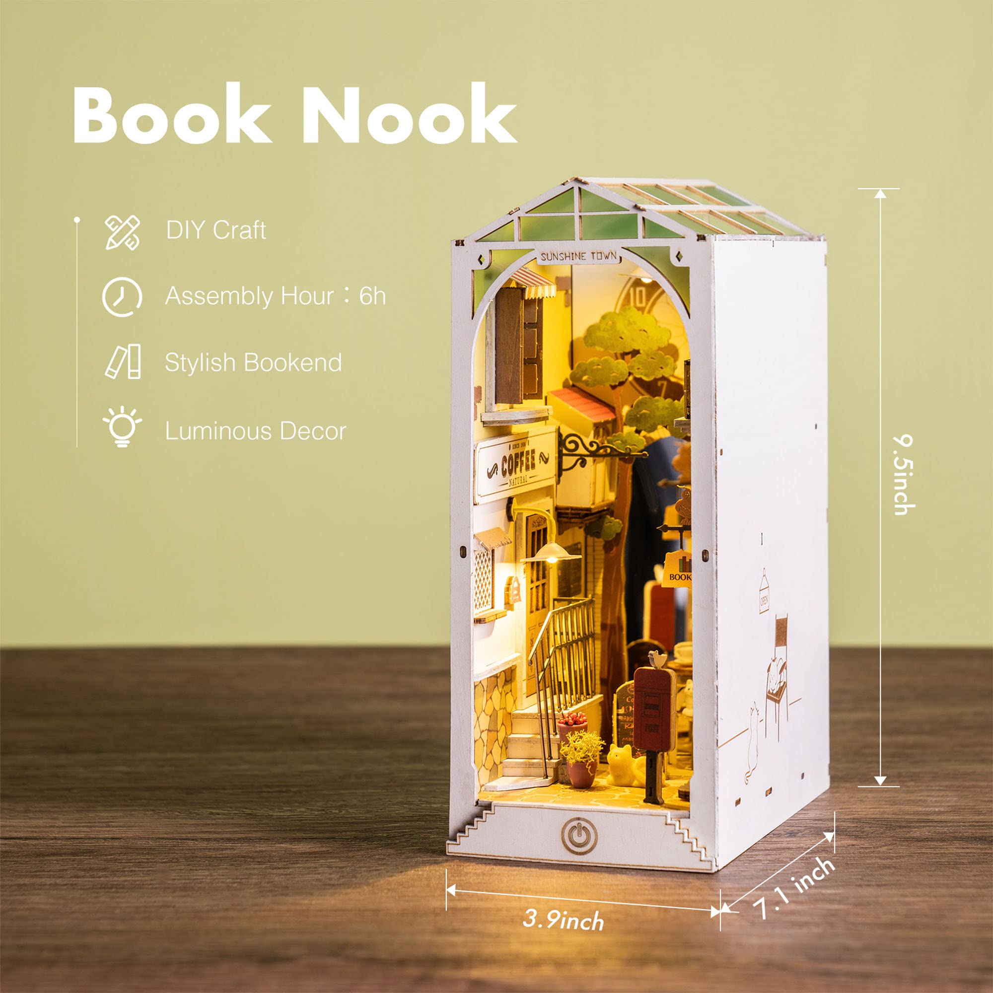 Rolife DIY Book Nook Kit - Wooden Decorative Bookends with LED Lights for Home & Office Decor | Miniature Dollhouse Model Building Kits | Perfect for Bookshelf Insert, Gift Giving & Creative Hobbyists
