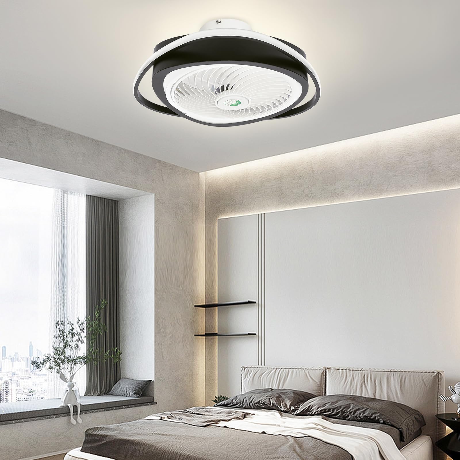 45W Invisible Ceiling Fan with Light - 21.65 Inch Remote Control, 3 Color Dimmable LED Lighting (3000K-6500K), Acrylic Blades, Metal Shell, Semi Flush Mount, 3-Speed Indoor Low Profile Fan with Timer - Perfect for Bedroom, Living Room, and Office Spaces