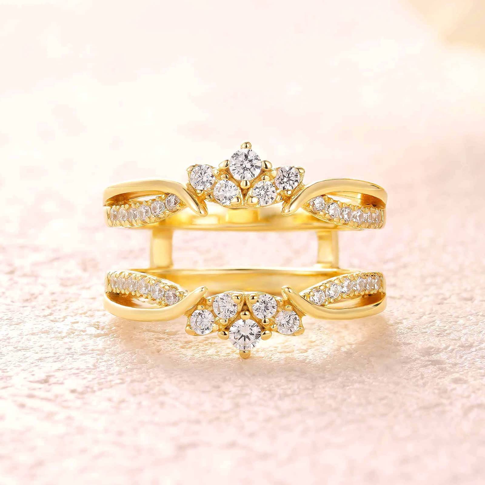 SHELOVES Rose Gold Plated Ring Guard Enhancer for Engagement Rings - AAAAA Cubic Zirconia 925 Sterling Silver Size 5-12 - Perfect for Wedding, Anniversary & Proposal Jewelry Gifts