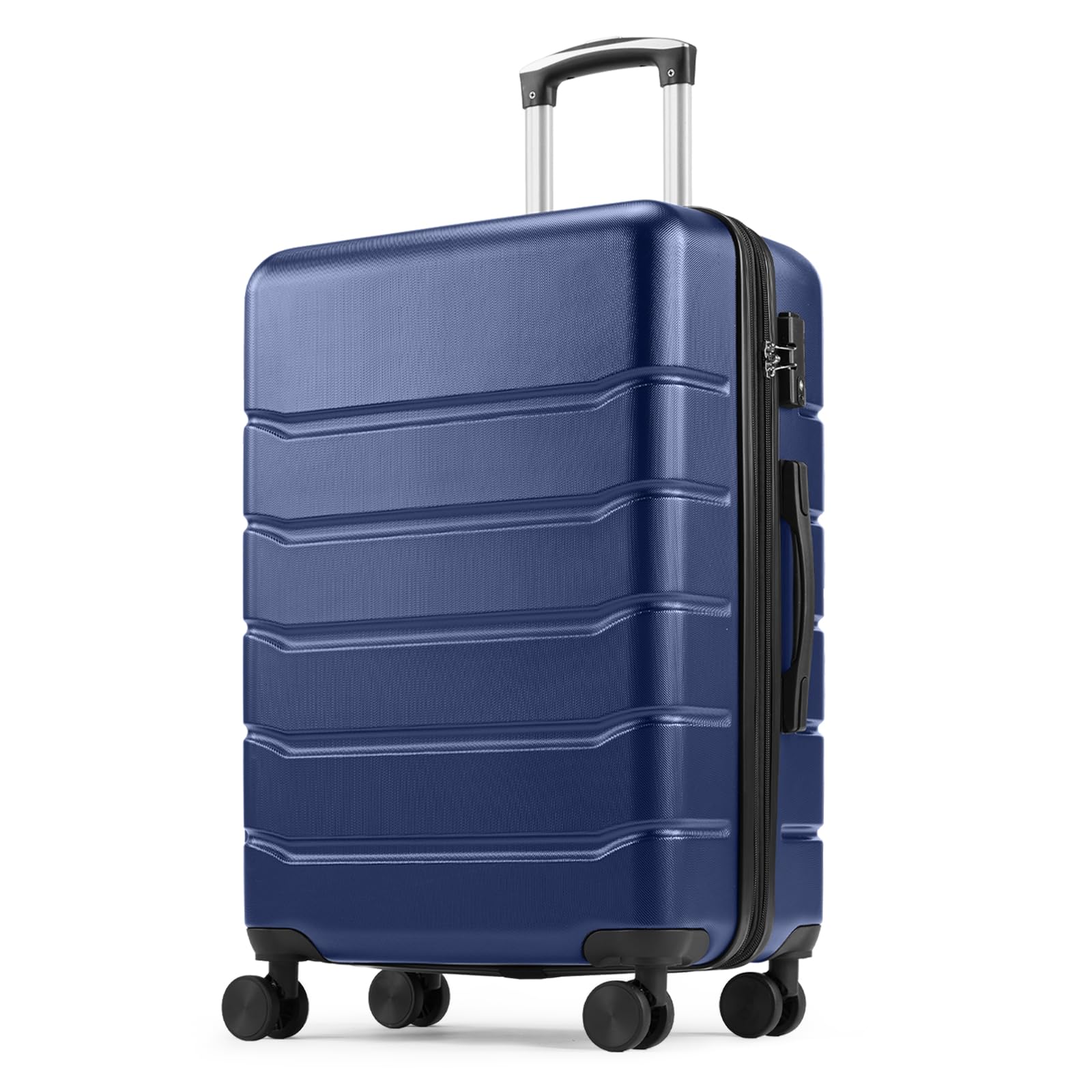 NEWBULIG 28 Inch Expandable Hardside Luggage - Lightweight Spinner Suitcase with TSA Lock, Telescopic Handle & Durable ABS Material - Checked Dark Blue Luggage for Travel, Business Trips & Vacations