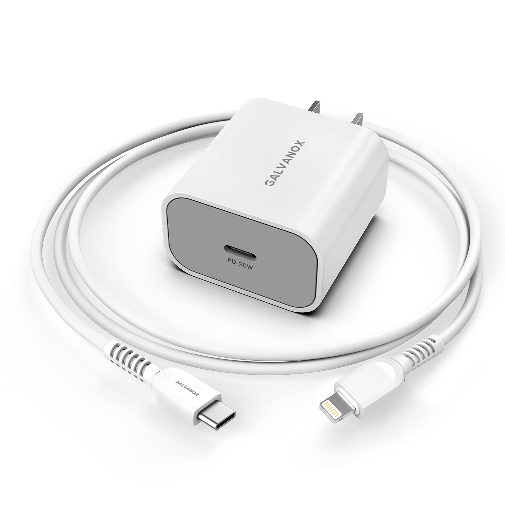 GALVANOX iPhone 13 Fast Charger Set - MFi Certified USB-C to Lightning Cable 5ft & 18W USB C Wall Adapter - Compatible with iPhone 13/12/11/X/XR/8 Plus - Fast Charging for Home, Office & Travel (White)