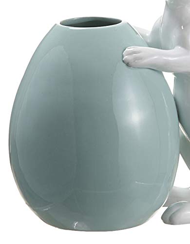 10.25-inch White Polyresin Bunny with Turquoise Egg - House of Silk Flowers - Easter Home Decor, Spring Centerpiece, Gift for Kids & Collectors