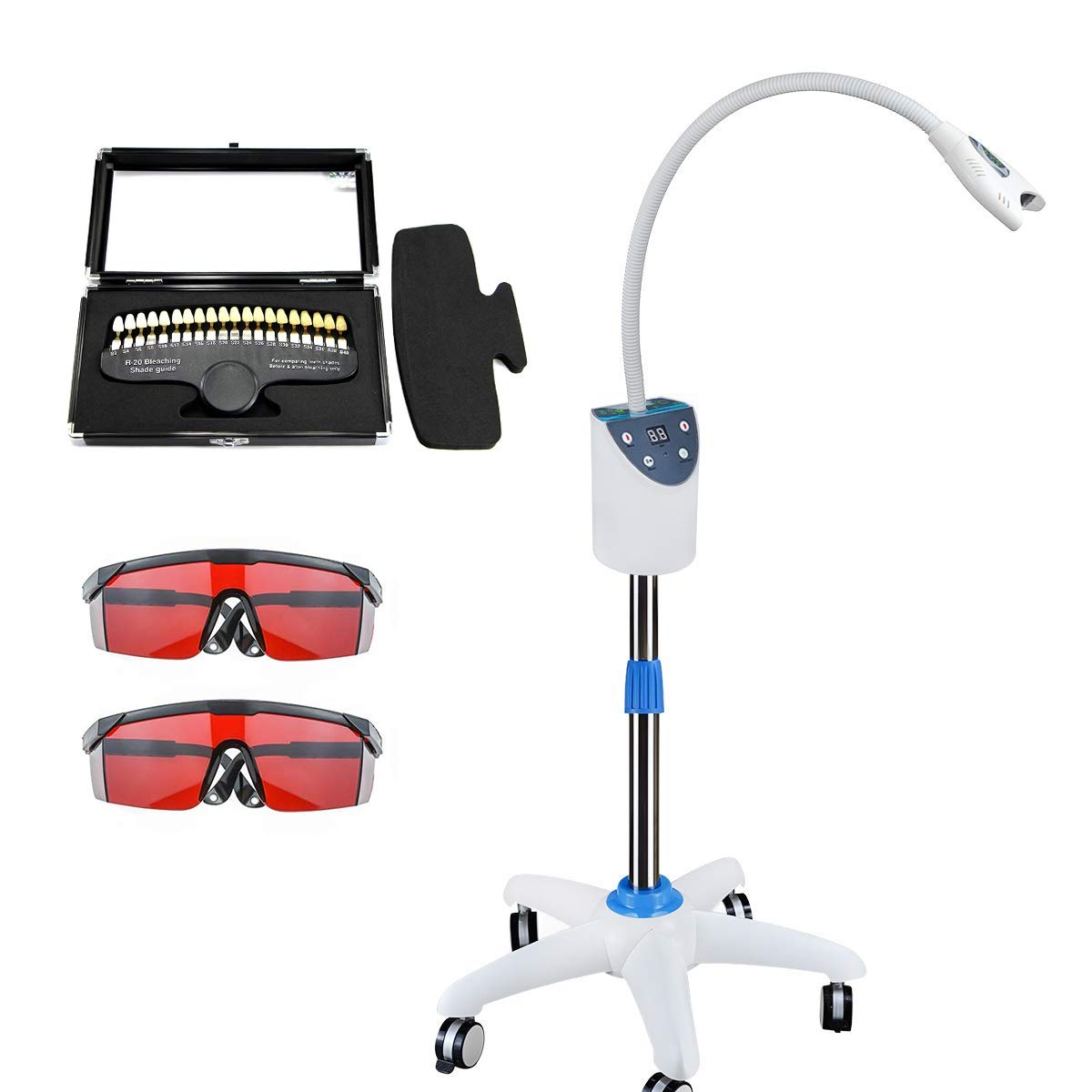 Professional LED Teeth Whitening Kit with 20-Color Shade Guide - Accelerated Dental Bleaching System for Brighter Smiles at Home or Travel