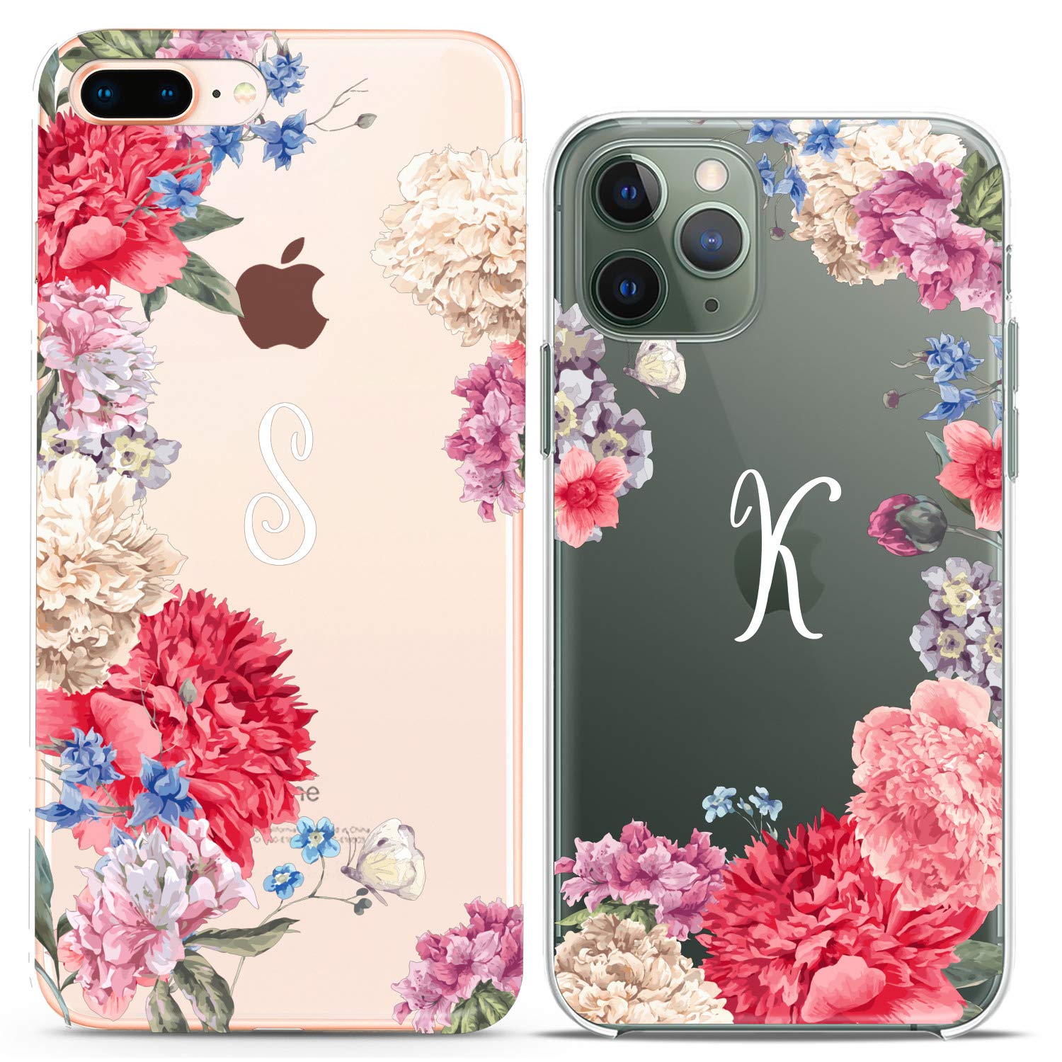 Matching Couple Phone Cases for iPhone 16/15/14/13/12/11 Pro Max/Mini/XS/X/8 Plus/7+/XR/10/SE/5 - Floral Spring Flowers Design Pink Silicone Cover - Personalized Gift for Couples, Besties & Women - Perfect for Valentine's Day, Anniversaries & Everyday Use