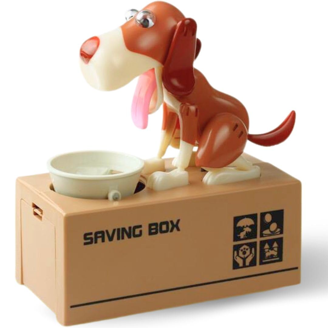 Animated Robotic Hungry Puppy Coin Bank - Battery Operated Cute Dog Piggy Bank for Kids Savings | Fun Money Box Toy for Birthday Gifts & Home Decor