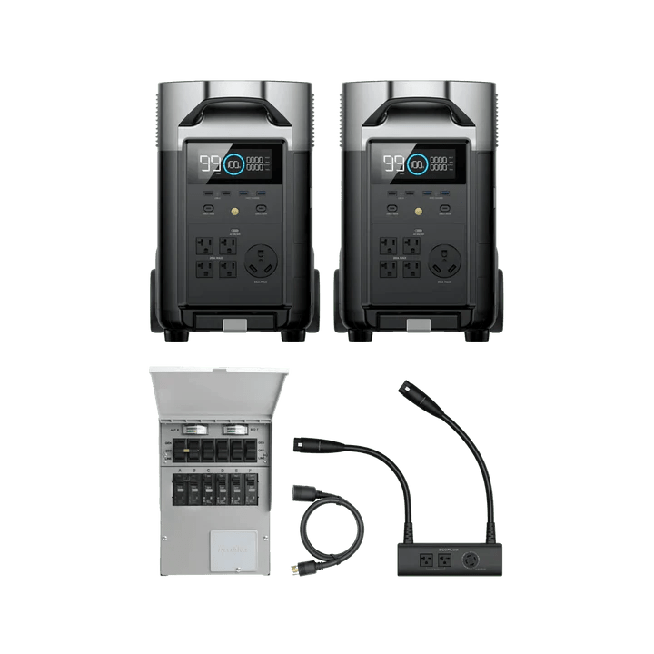 EcoFlow DELTA Pro Portable Power Station (2 Units) + Double Voltage Hub + 306A Transfer Switch for Home Backup, RV, Camping & Off-Grid Power Supply